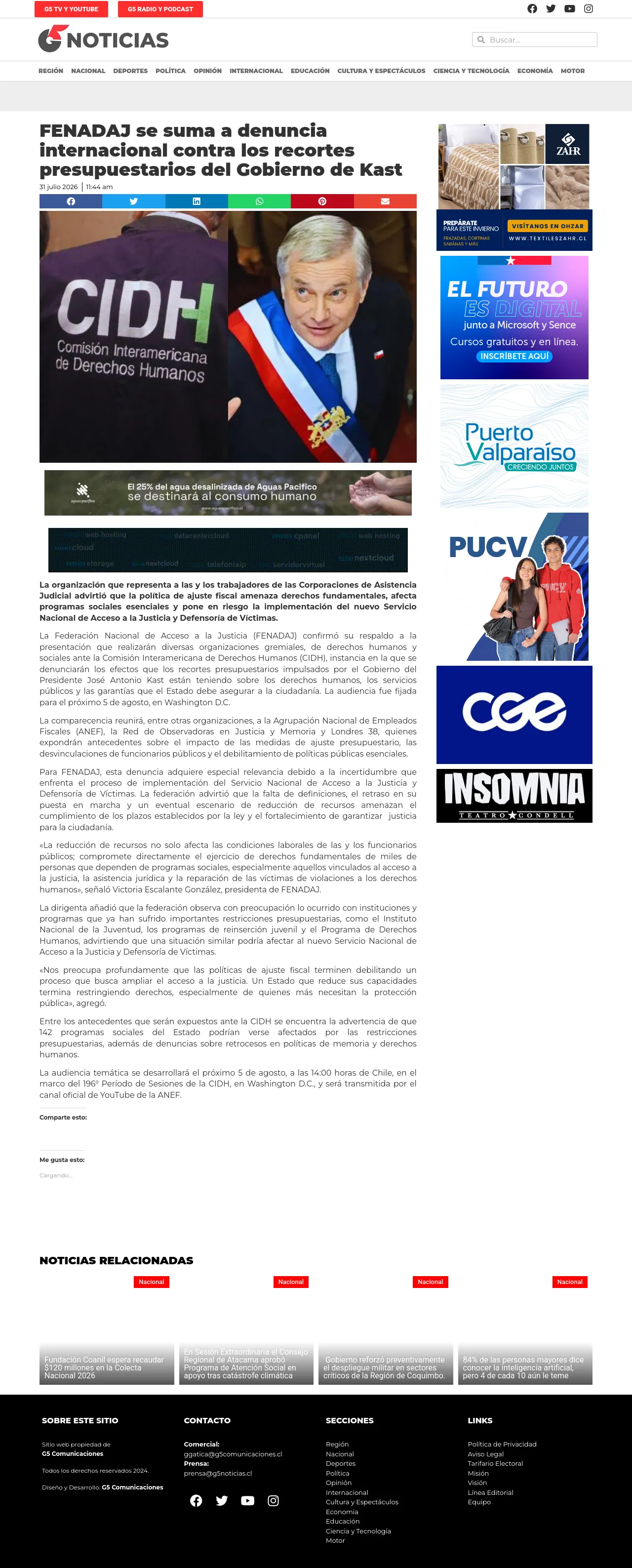 FENADAJ se suma a denuncia internacional contra los recortes presupuestarios del Gobierno de Kast