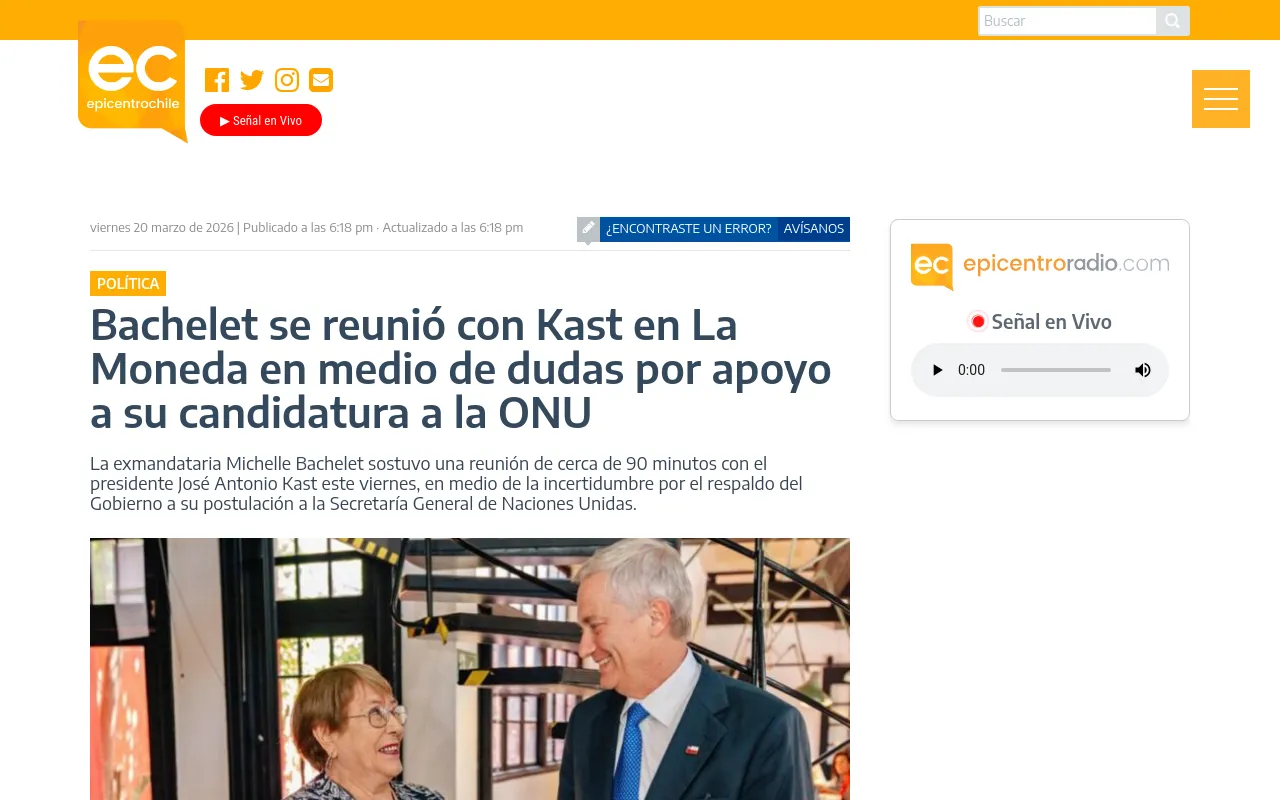 Bachelet se reunió con Kast en La Moneda en medio de dudas por apoyo a su candidatura a la ONU