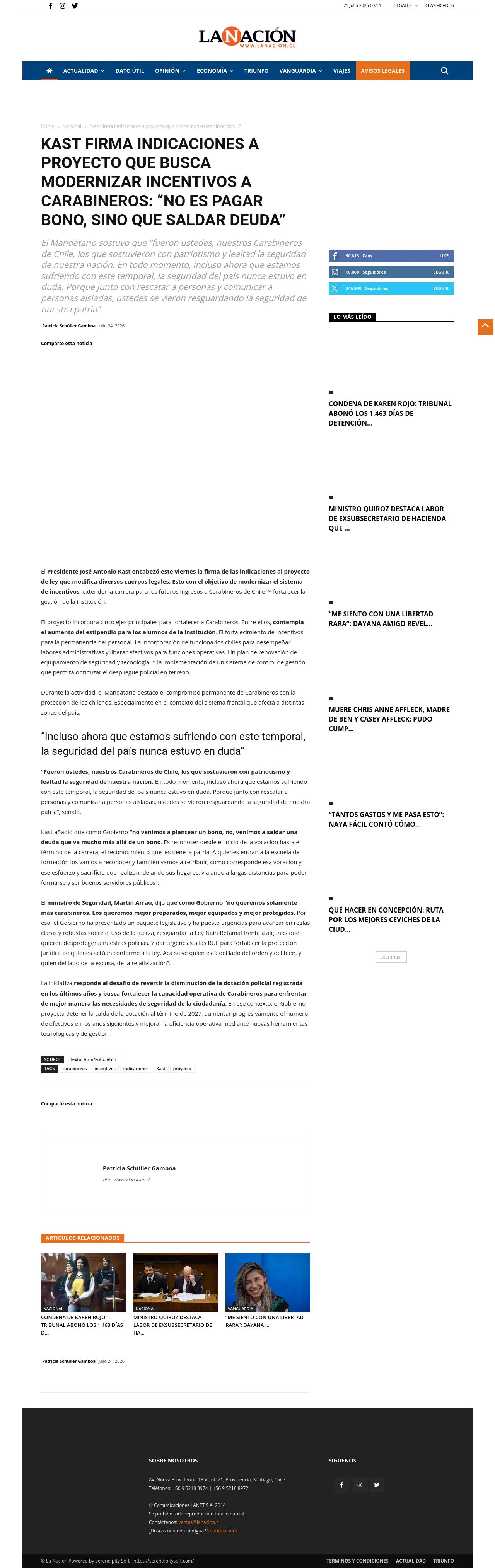 Kast firma indicaciones a proyecto que busca modernizar incentivos a Carabineros: “No es pagar bono, sino que saldar deuda”