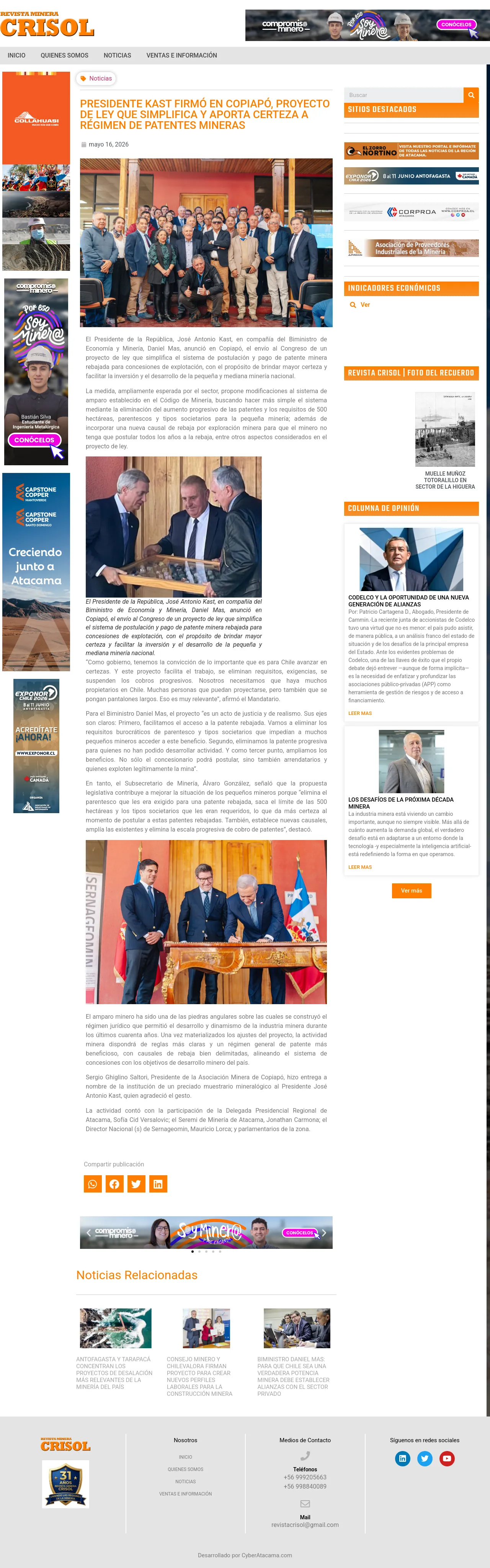 PRESIDENTE KAST FIRMÓ EN COPIAPÓ, PROYECTO DE LEY QUE SIMPLIFICA Y APORTA CERTEZA A RÉGIMEN DE PATENTES MINERAS