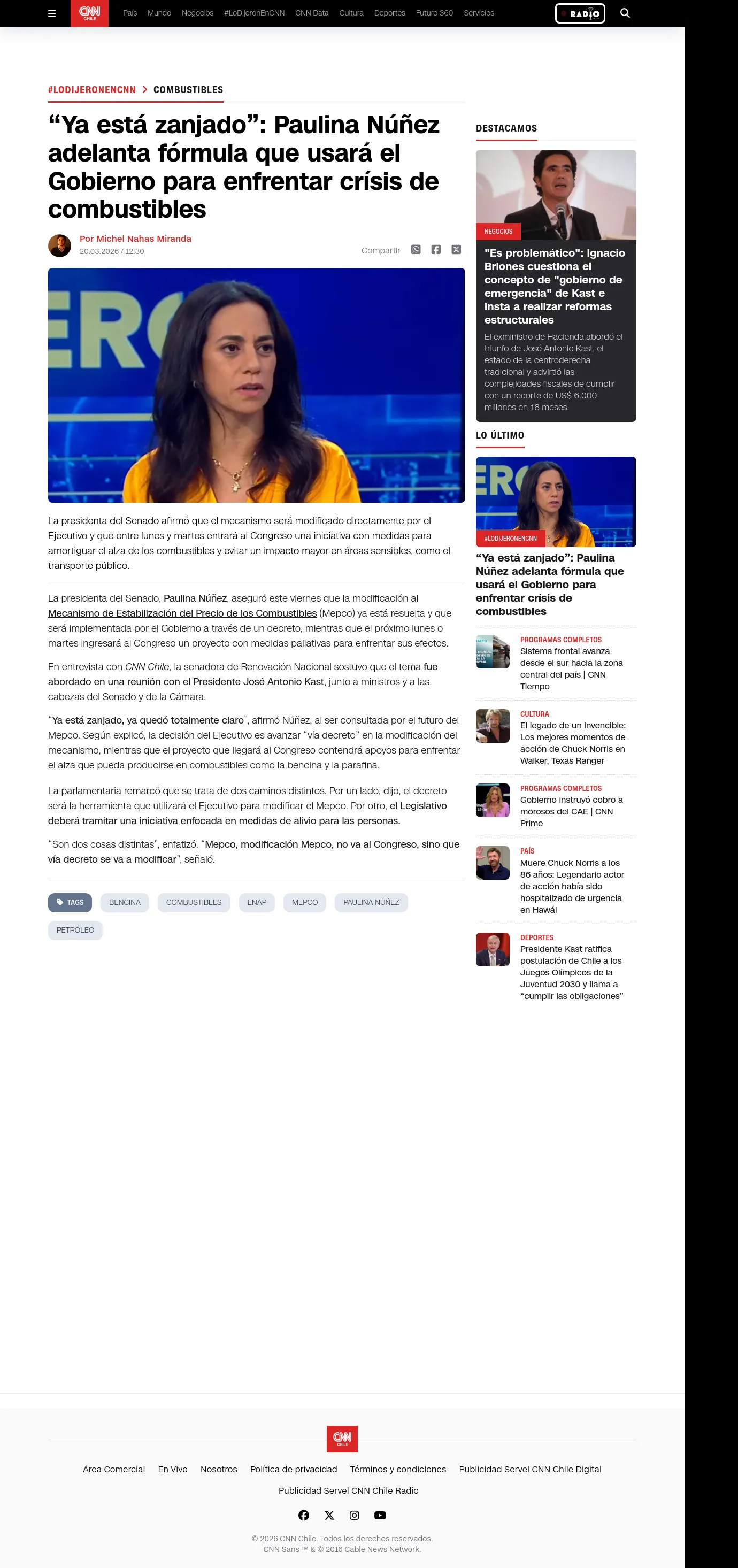 “Ya está zanjado”: Paulina Núñez adelanta fórmula que usará el Gobierno para enfrentar crísis de combustibles