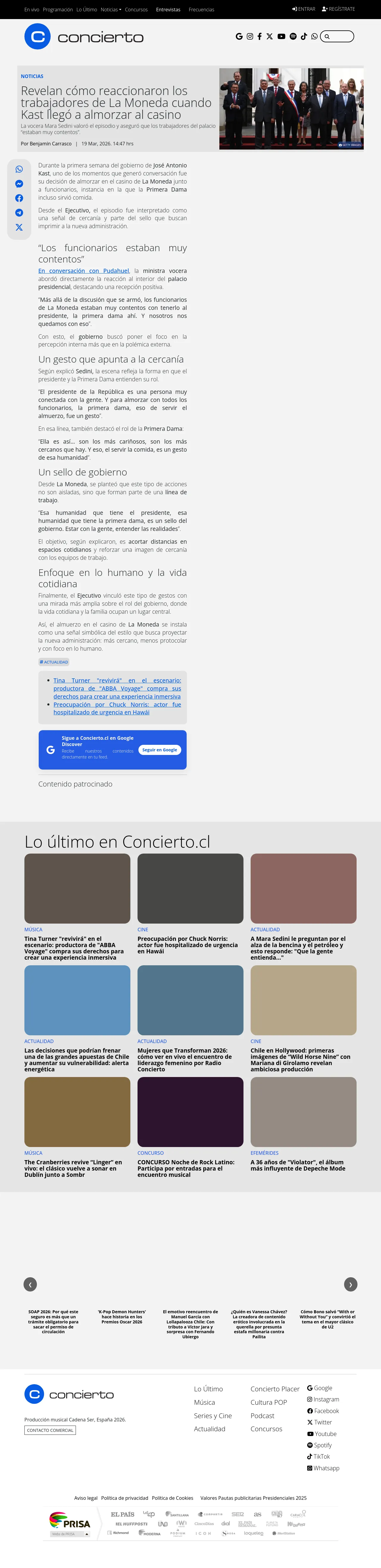 Revelan cómo reaccionaron los trabajadores de La Moneda cuando Kast llegó a almorzar al casino