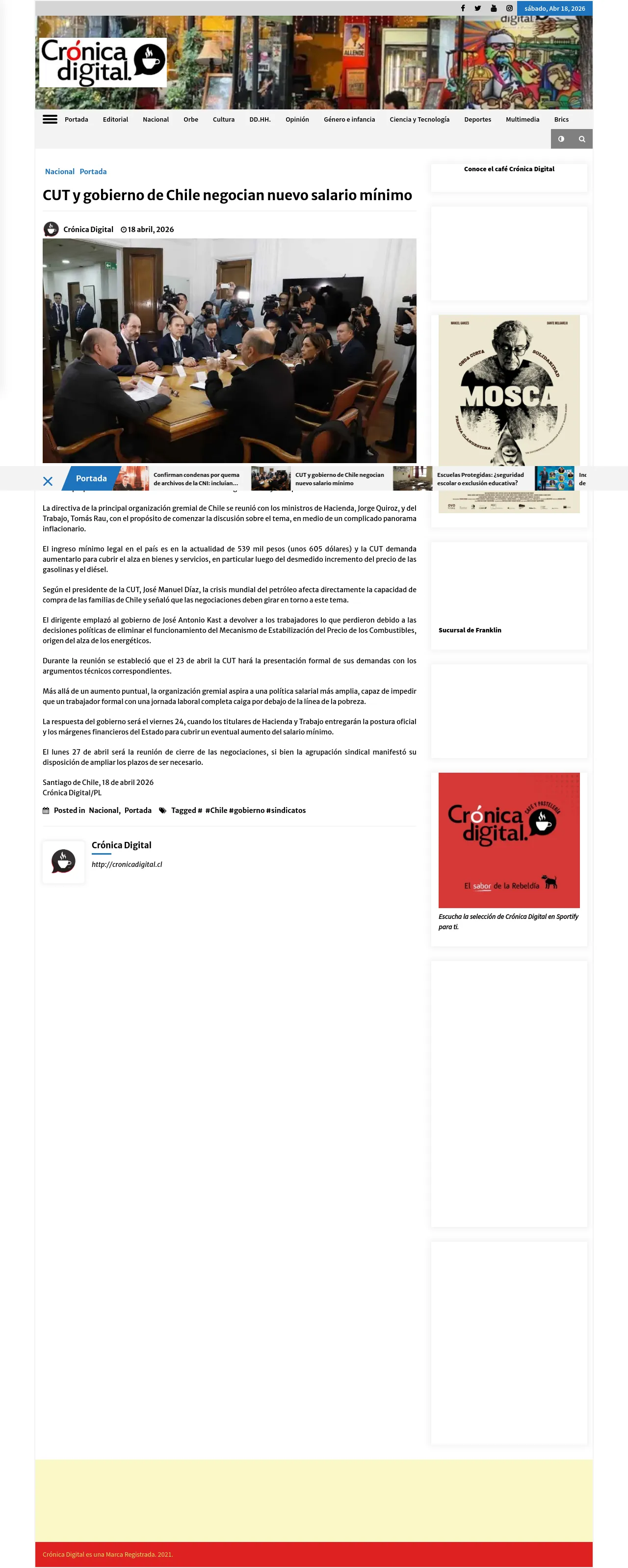 [ CUT y gobierno de Chile negocian nuevo salario mínimo ](https://cronicadigital.cl/cut-y-gobierno-de-chile-negocian-nuevo-salario-minimo/)