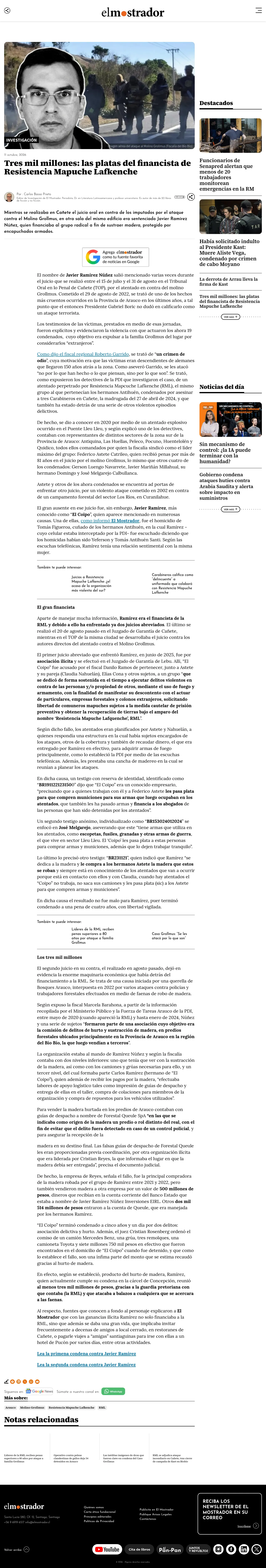 Tres mil millones: las platas del financista de Resistencia Mapuche Lafkenche