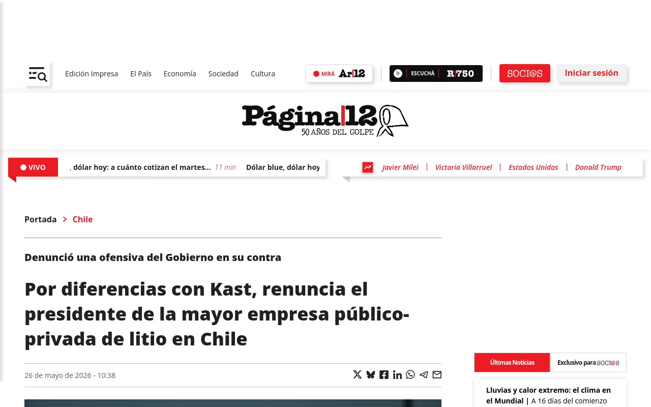 Por diferencias con Kast, renuncia el presidente de la mayor empresa público-privada de litio en Chile