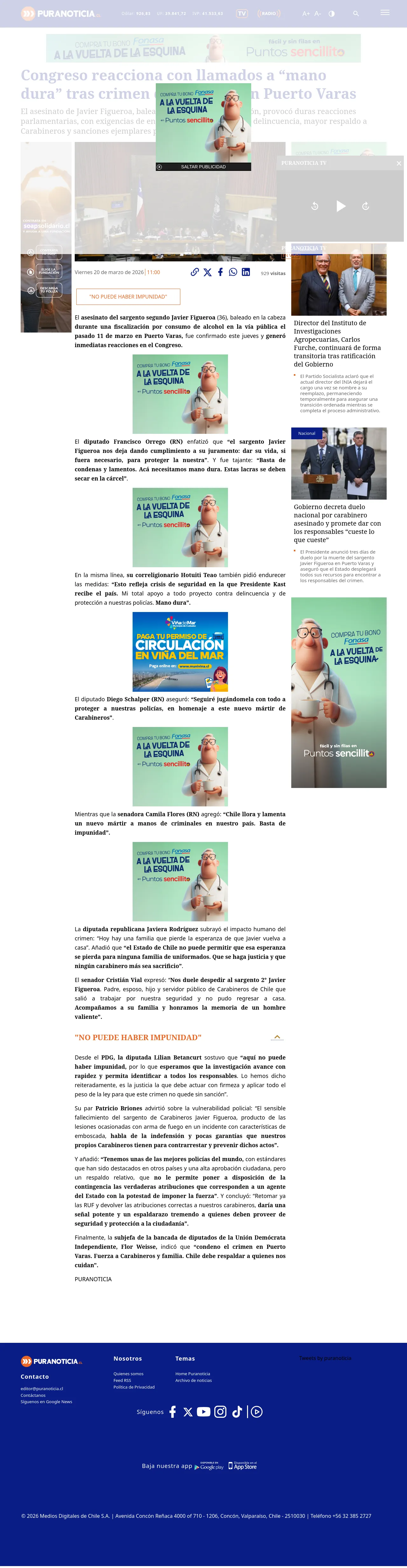 Congreso reacciona con llamados a “mano dura” tras crimen de sargento en Puerto Varas