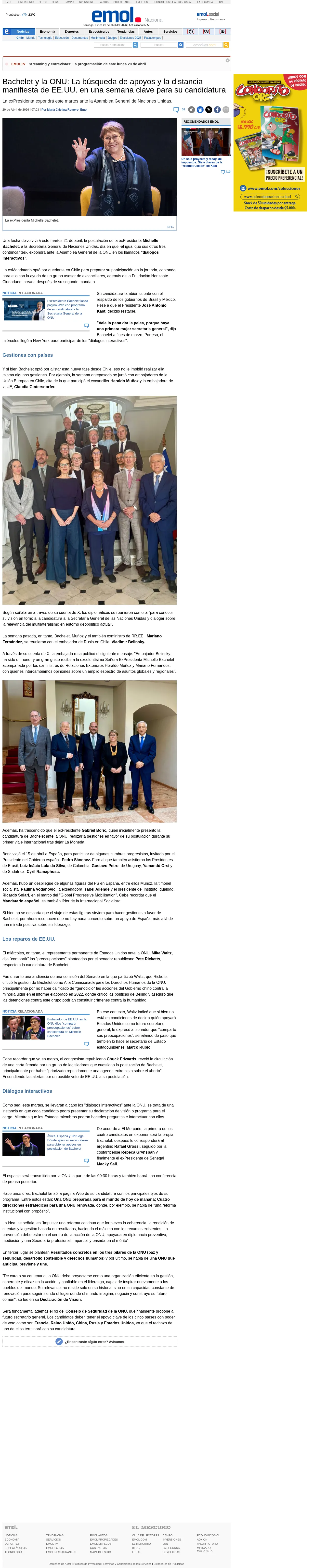 Bachelet y la ONU: La búsqueda de apoyos y la distancia manifiesta de EE.UU. en una semana clave para su candidatura