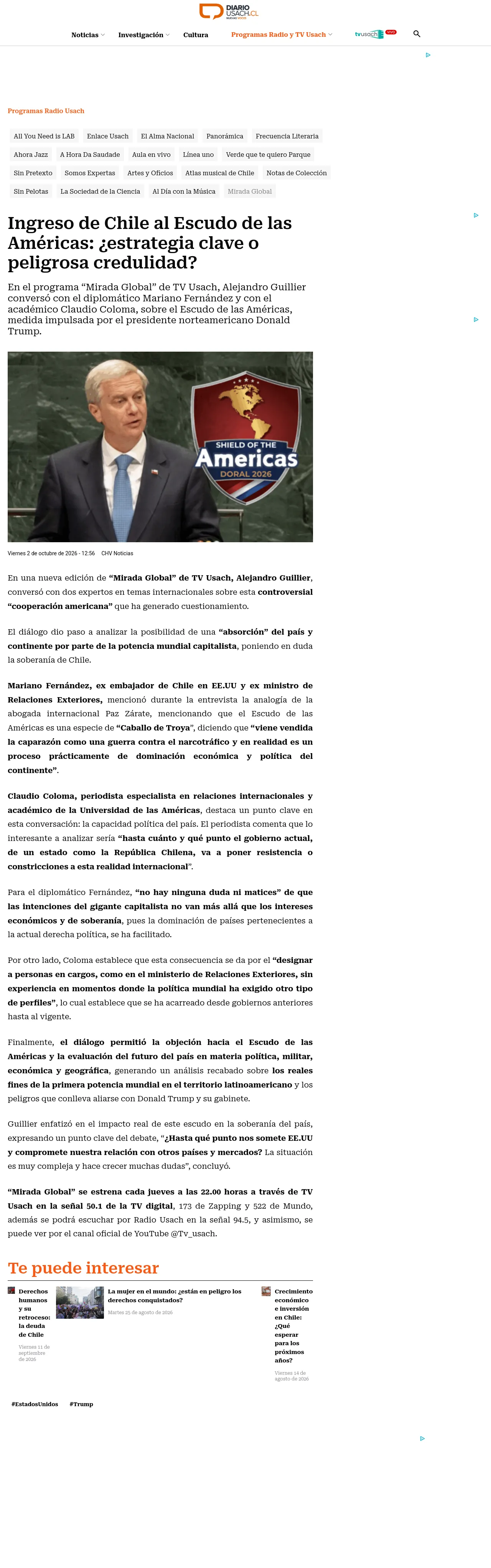 Ingreso de Chile al Escudo de las Américas: ¿estrategia clave o peligrosa credulidad?