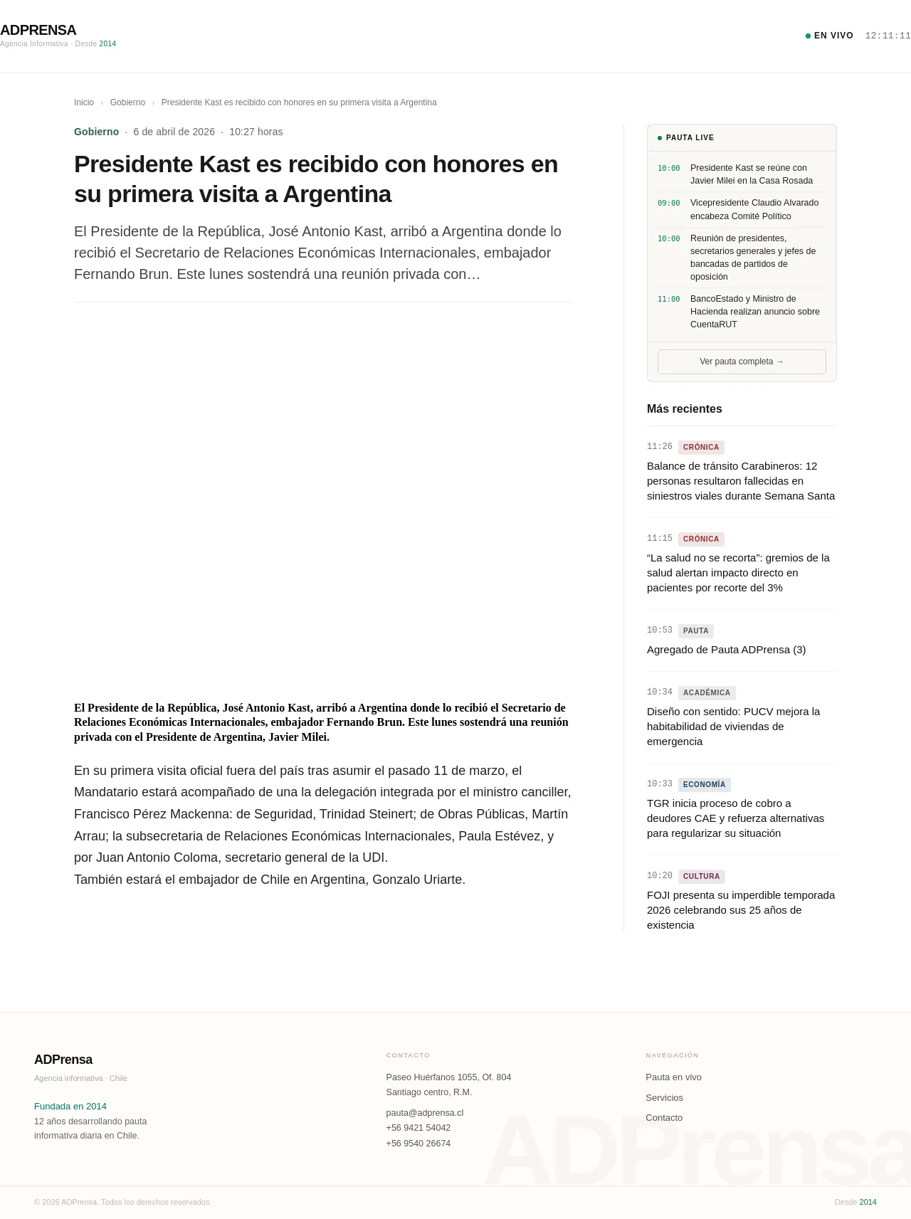 Presidente Kast es recibido con honores en su primera visita a Argentina – ADPrensa