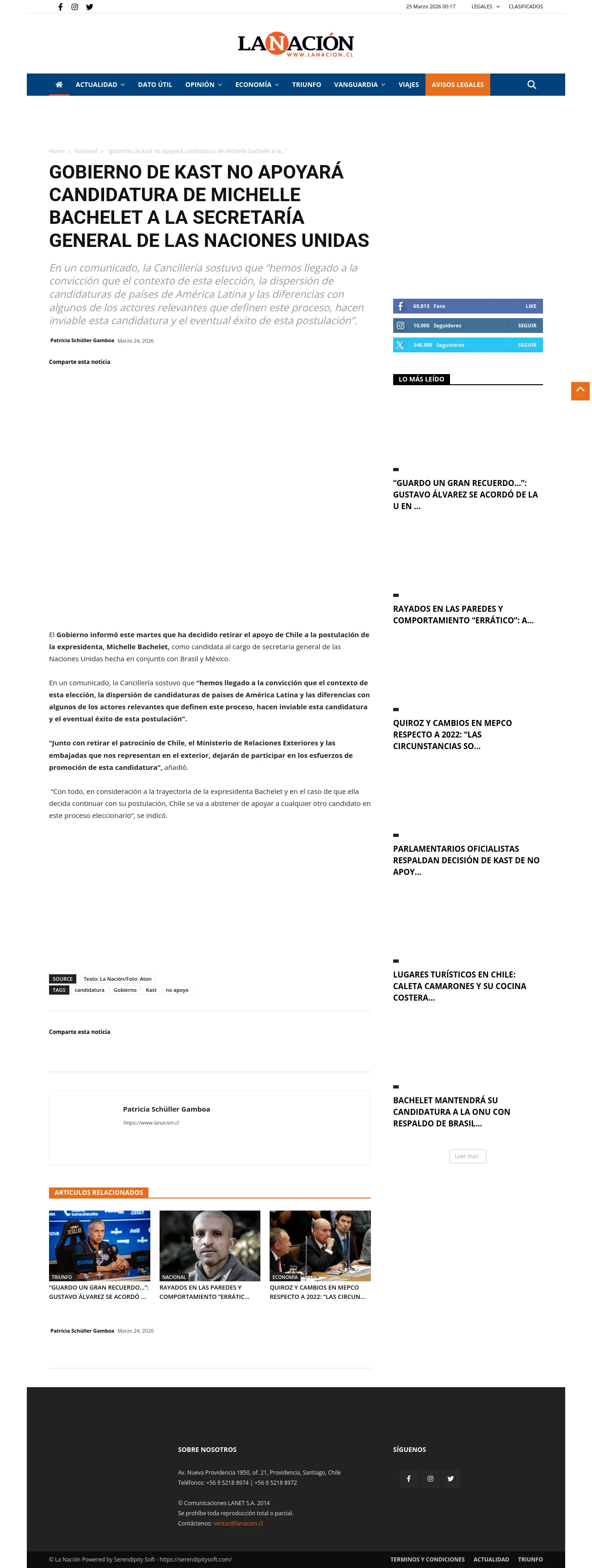 Gobierno de Kast no apoyará candidatura de Michelle Bachelet a la Secretaría General de las Naciones Unidas
