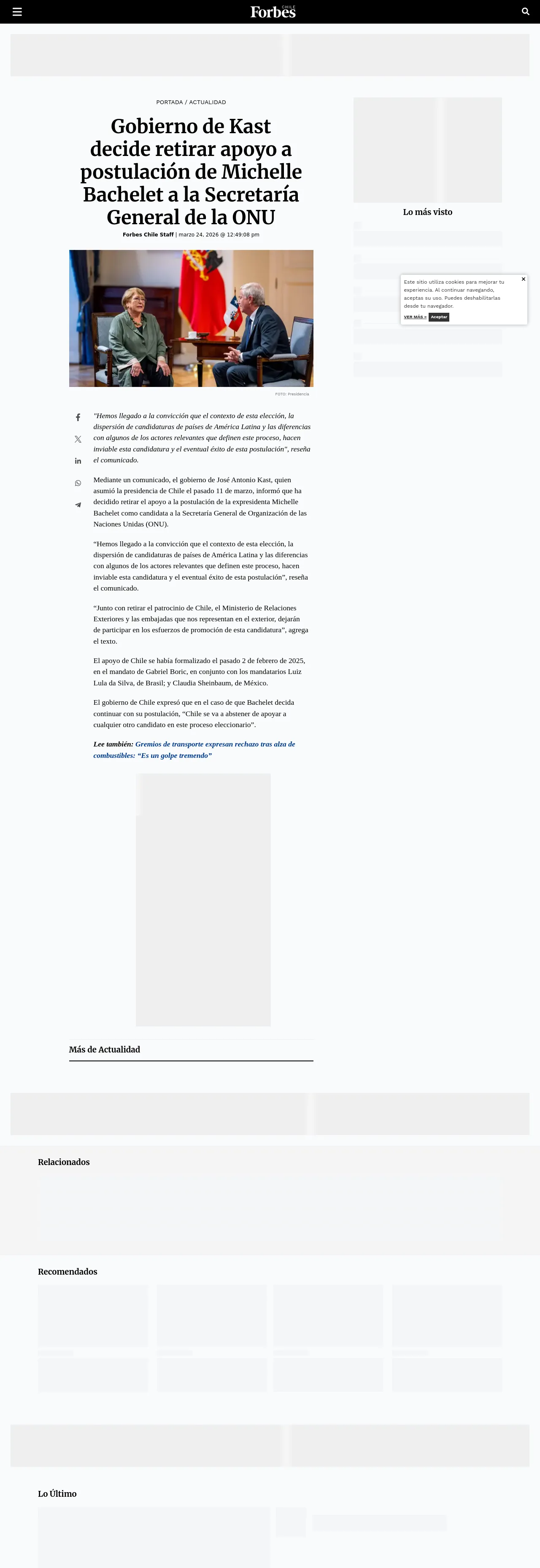 Gobierno de Kast decide retirar apoyo a postulación de Michelle Bachelet a la Secretaría General de la ONU