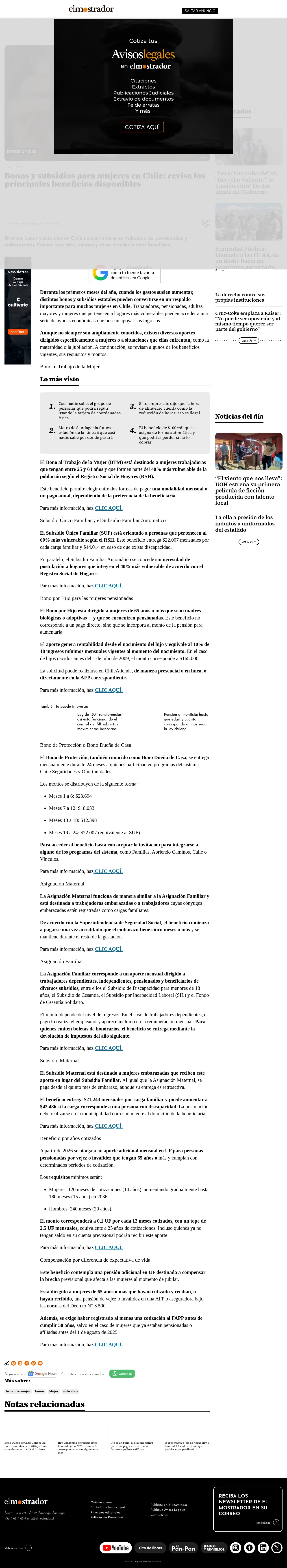 Bonos y subsidios para mujeres en Chile: revisa los principales beneficios disponibles