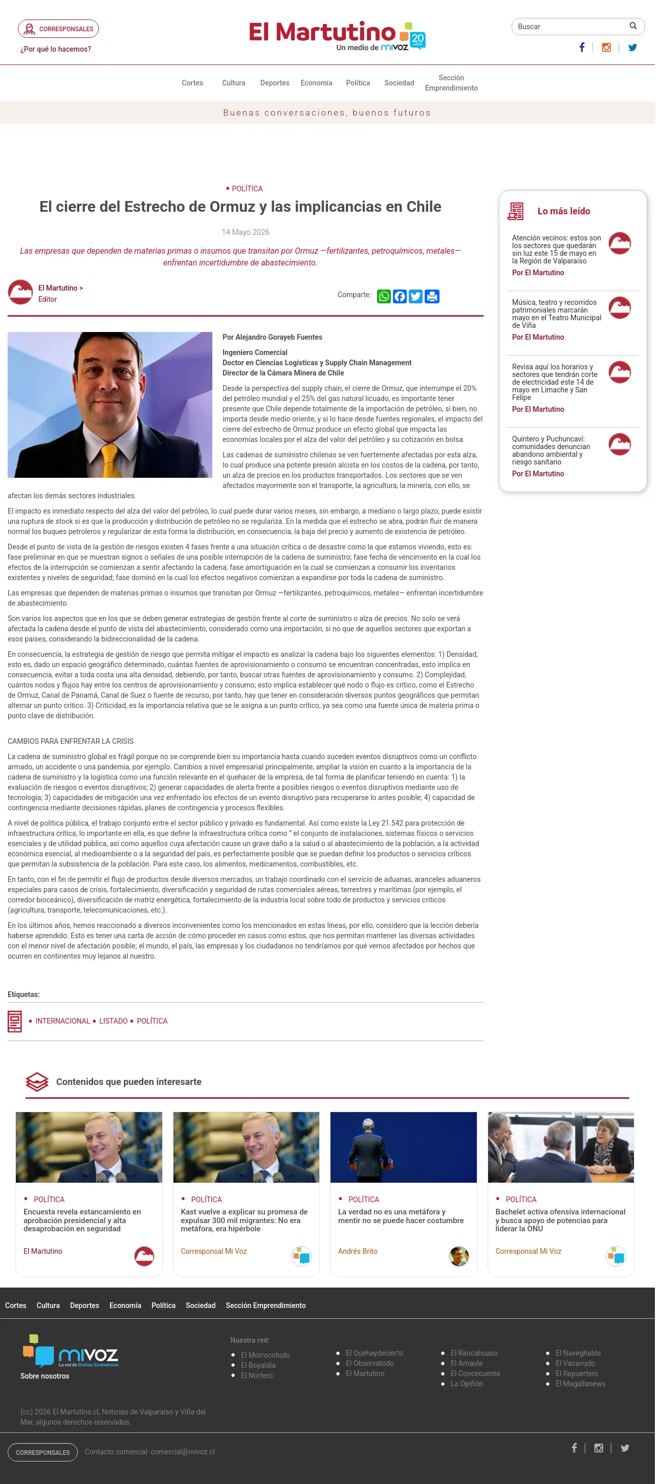 El cierre del Estrecho de Ormuz y las implicancias en Chile