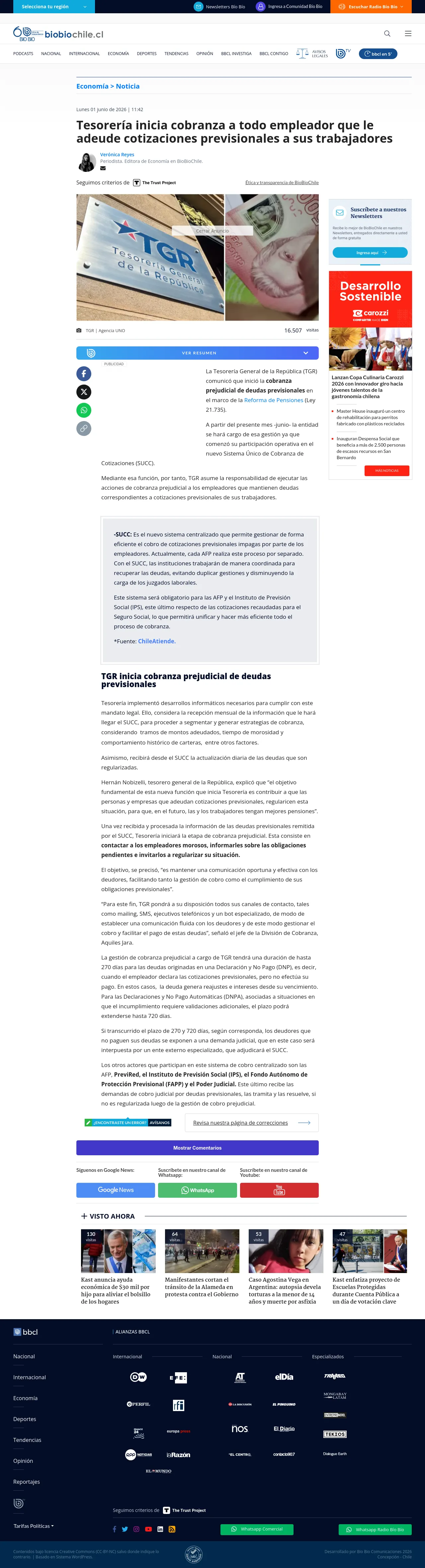 Tesorería inicia cobranza a todo empleador que le adeude cotizaciones previsionales a sus trabajadores