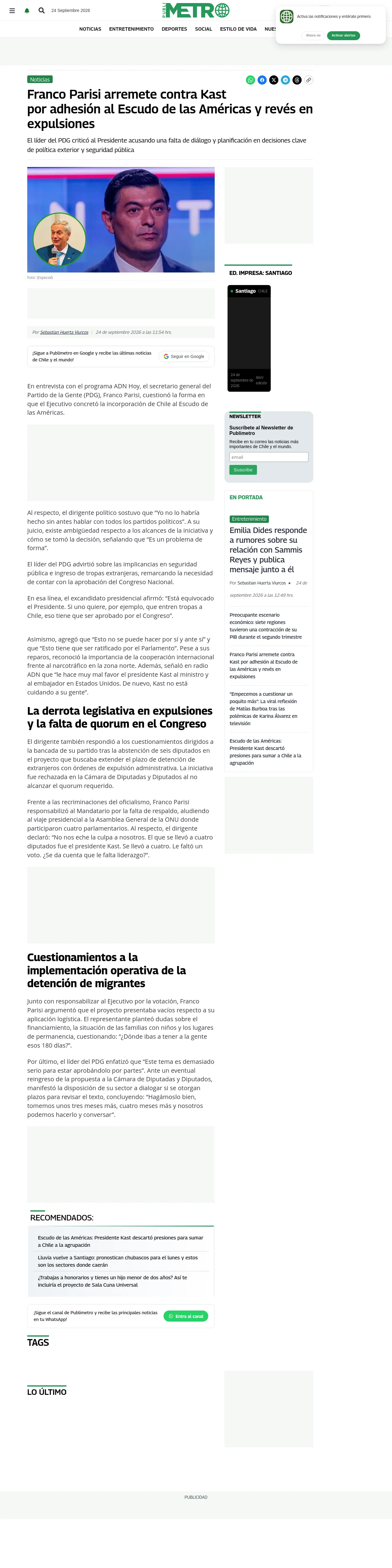 Franco Parisi arremete contra Kast por adhesión al Escudo de las Américas y revés en expulsiones