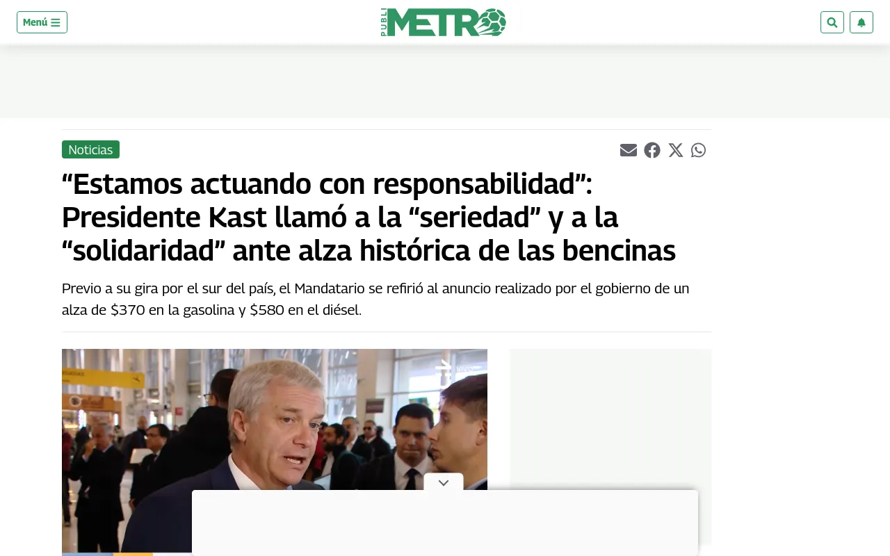 “Estamos actuando con responsabilidad”: Presidente Kast llamó a la “seriedad” y a la “solidaridad” ante alza histórica de las bencinas