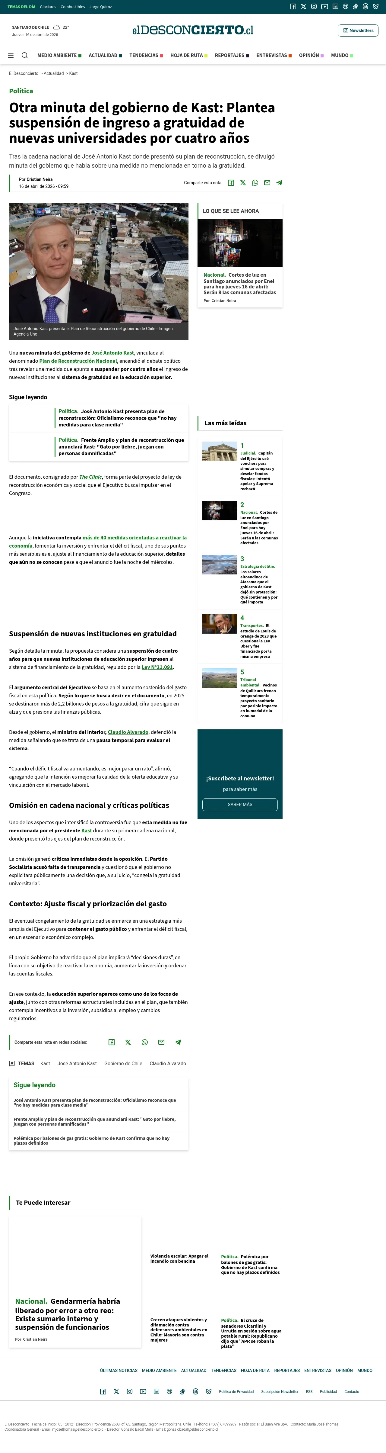 Otra minuta del gobierno de Kast: Plantea suspensión de ingreso a gratuidad de nuevas universidades por cuatro años