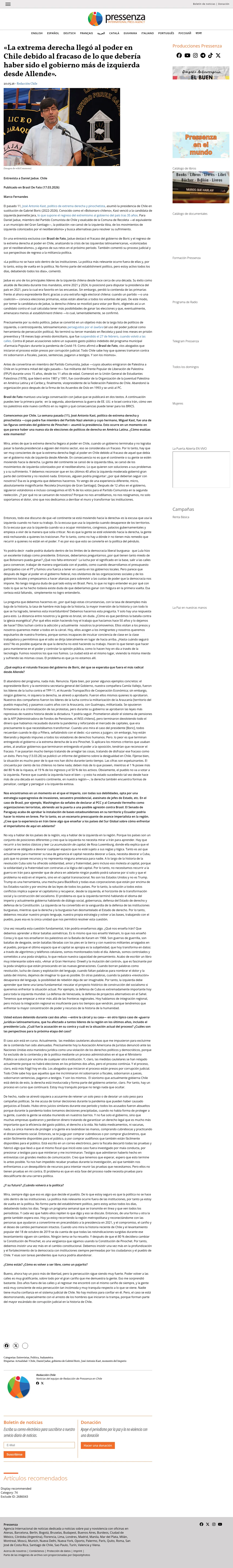 «La extrema derecha llegó al poder en Chile debido al fracaso de lo que debería haber sido el gobierno más de izquierda desde Allende».