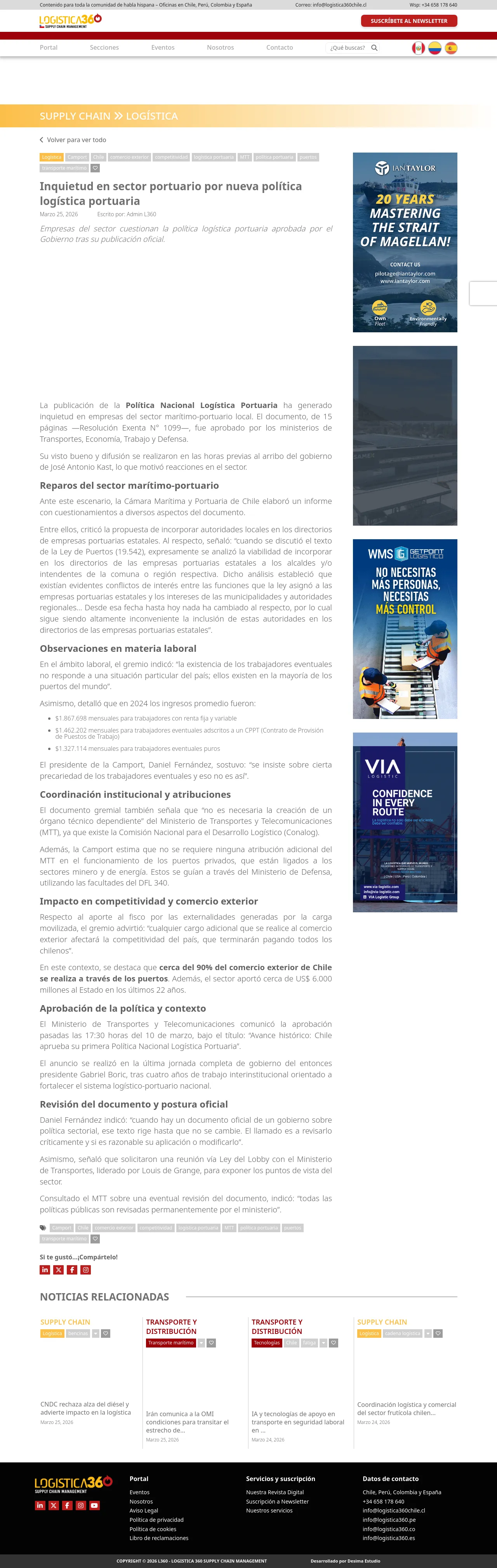 Inquietud en sector portuario por nueva política logística portuaria