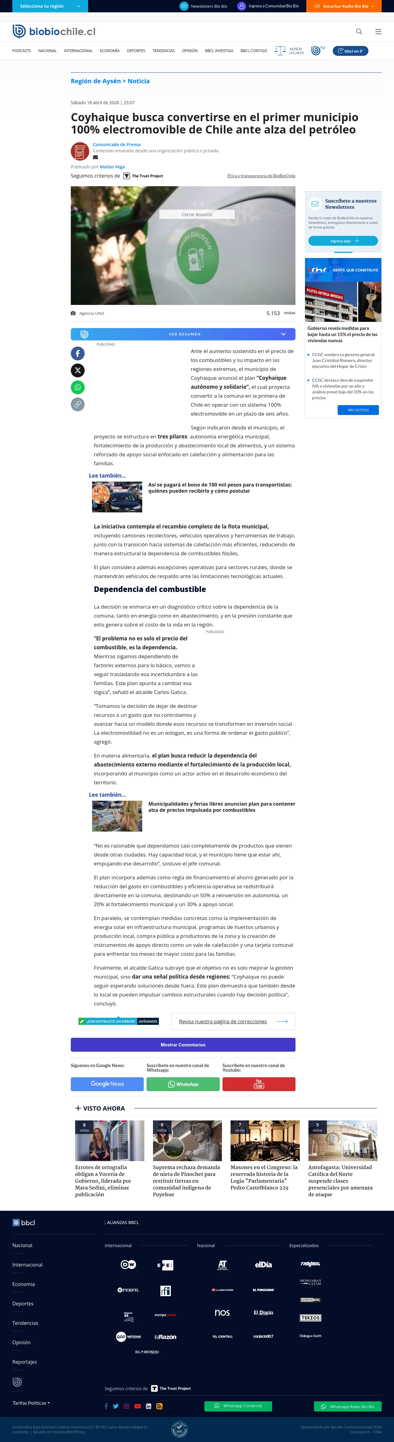Coyhaique busca convertirse en el primer municipio 100% electromovible de Chile ante alza del petróleo