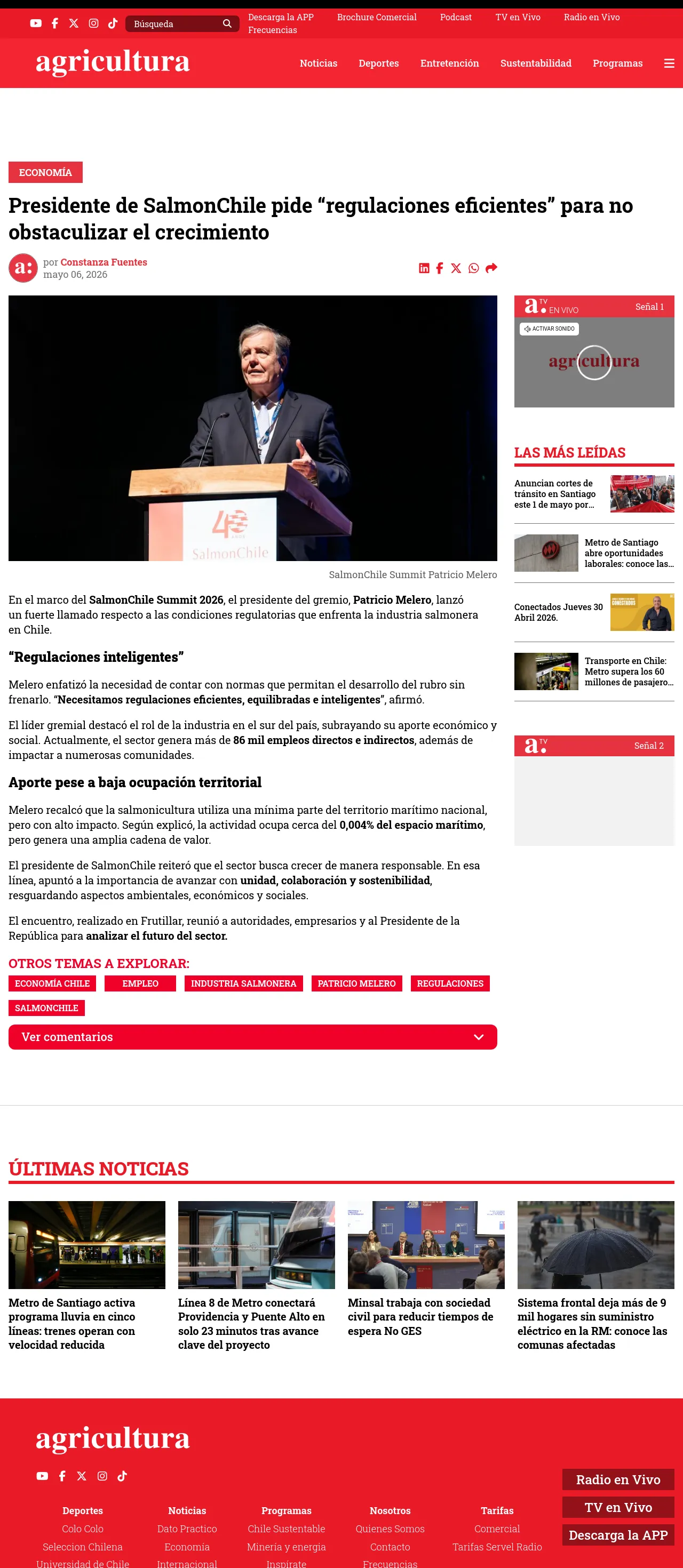 Presidente de SalmonChile pide “regulaciones eficientes” para no obstaculizar el crecimiento