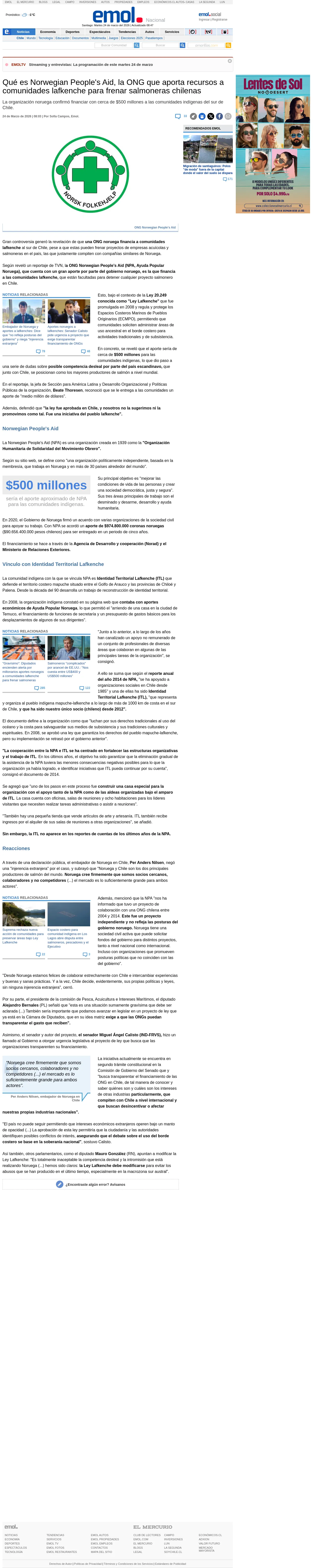 Qué es Norwegian People's Aid, la ONG que aporta recursos a comunidades lafkenche para frenar salmoneras chilenas