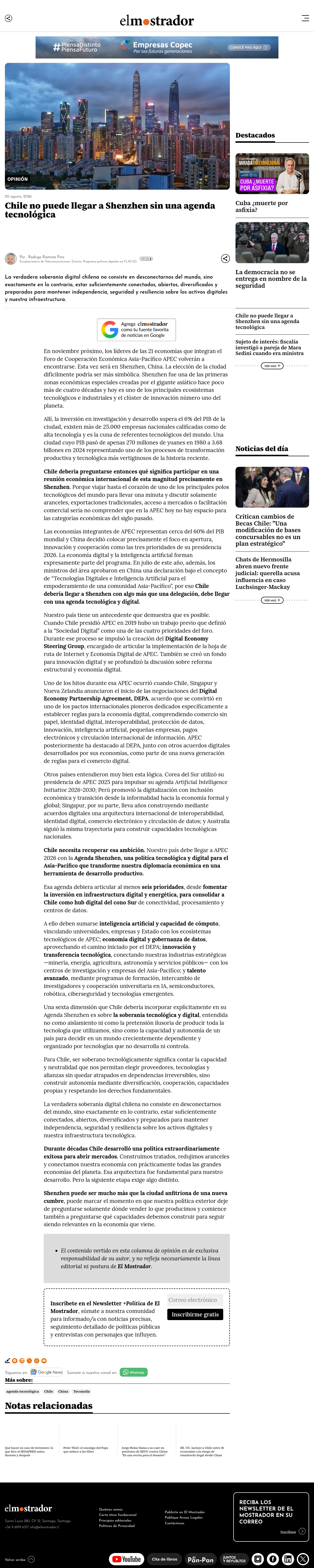 Chile no puede llegar a Shenzhen sin una agenda tecnológica