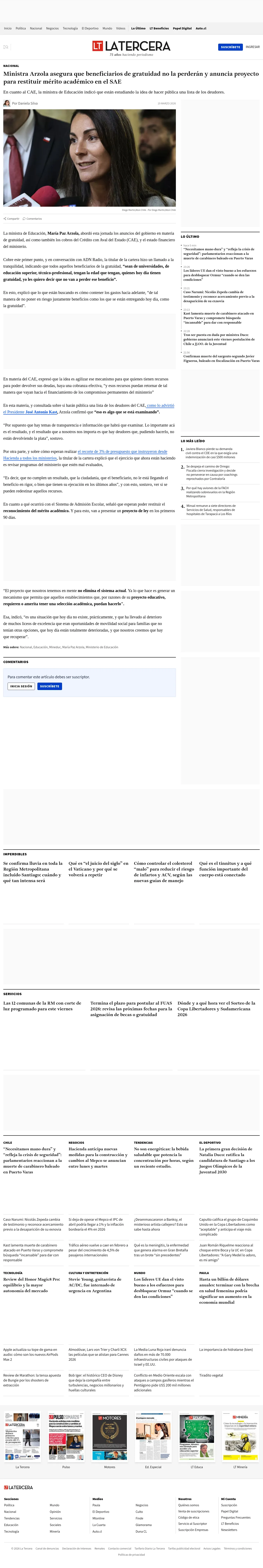 Ministra Arzola asegura que beneficiarios de gratuidad no la perderán y anuncia proyecto para restituir mérito académico en el SAE