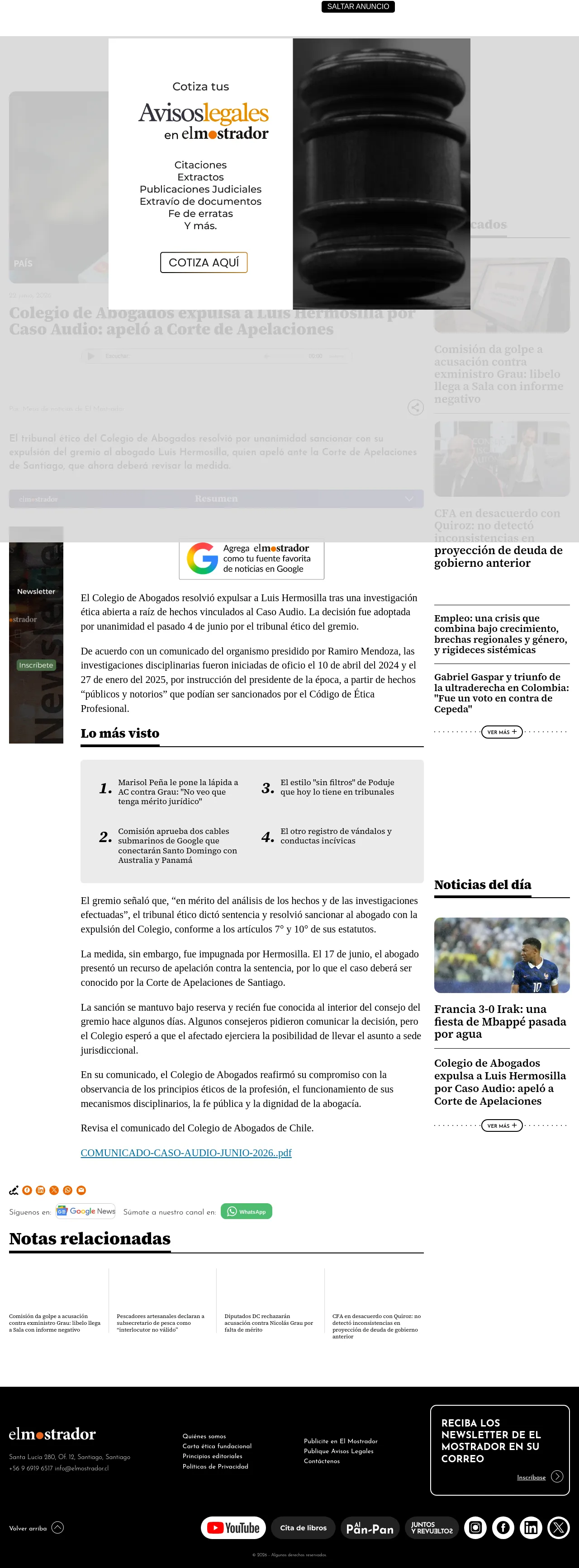 Colegio de Abogados expulsa a Luis Hermosilla por Caso Audio: apeló a Corte de Apelaciones
