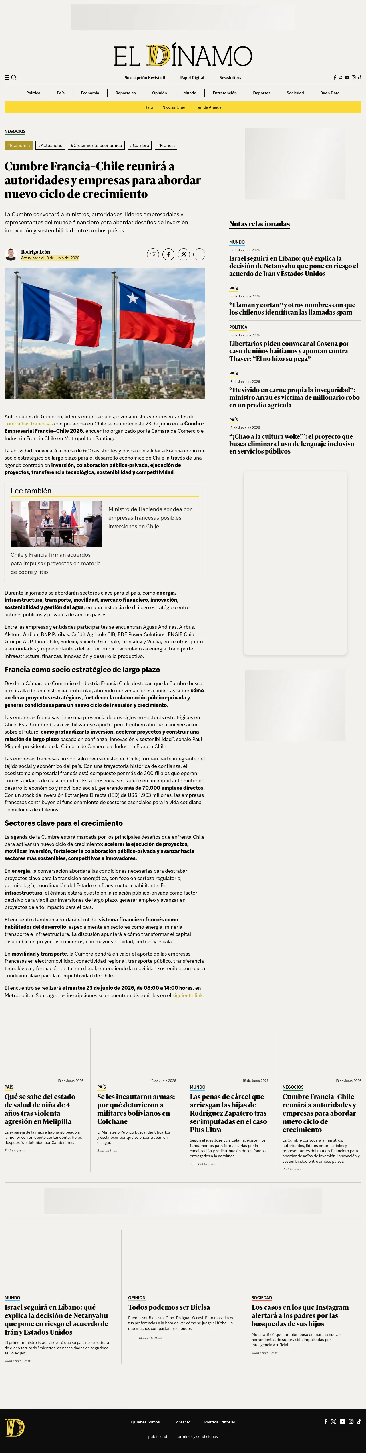 Cumbre Francia–Chile reunirá a autoridades y empresas para abordar nuevo ciclo de crecimiento