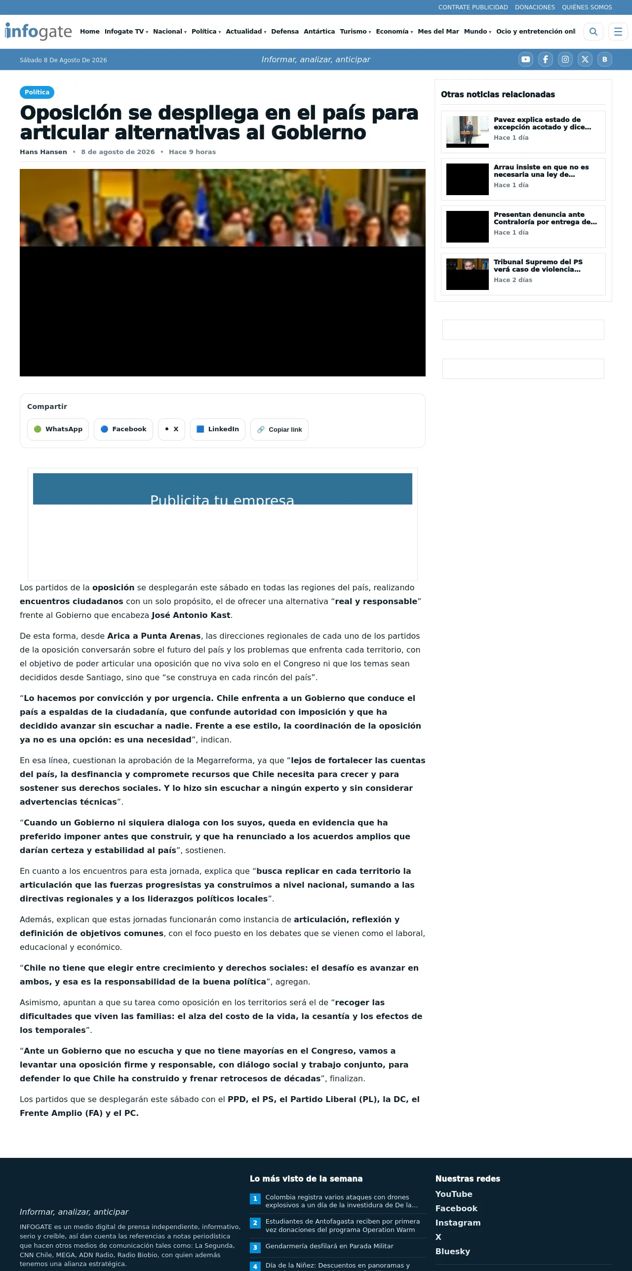 Oposición se despliega en el país para articular alternativas al Gobierno
