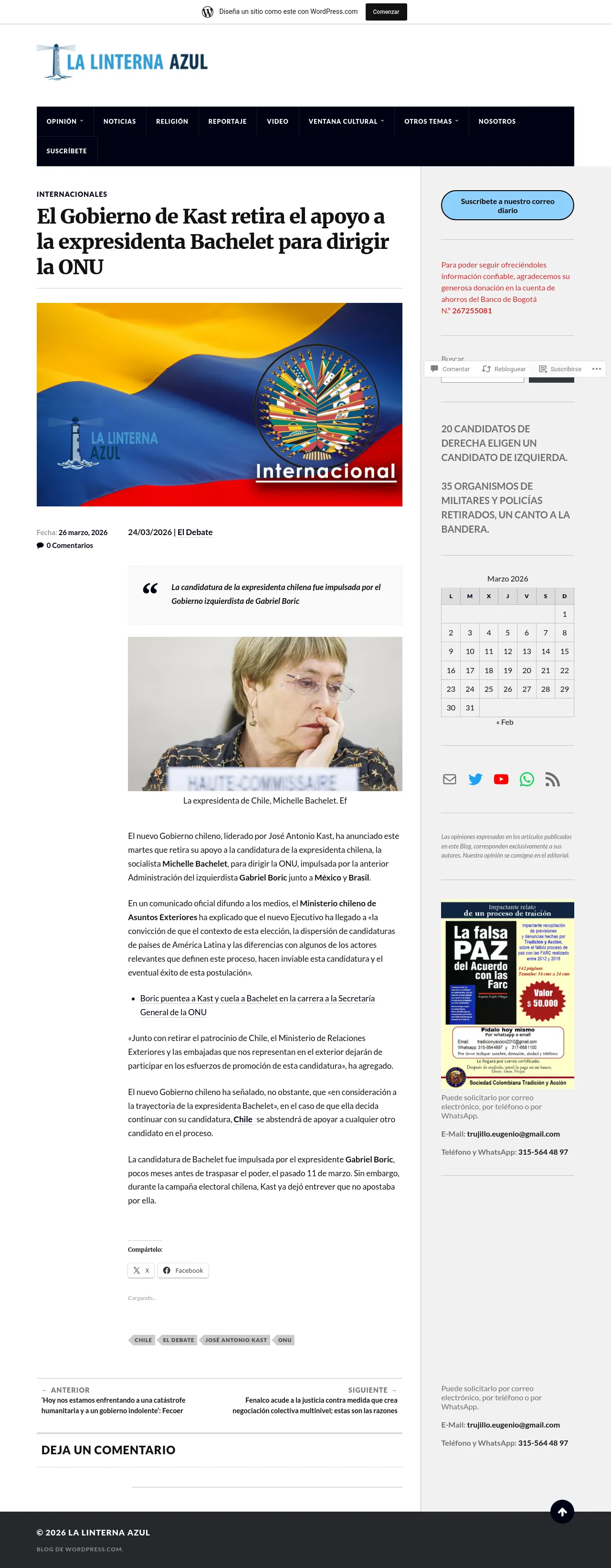 El Gobierno de Kast retira el apoyo a la expresidenta Bachelet para dirigir la ONU