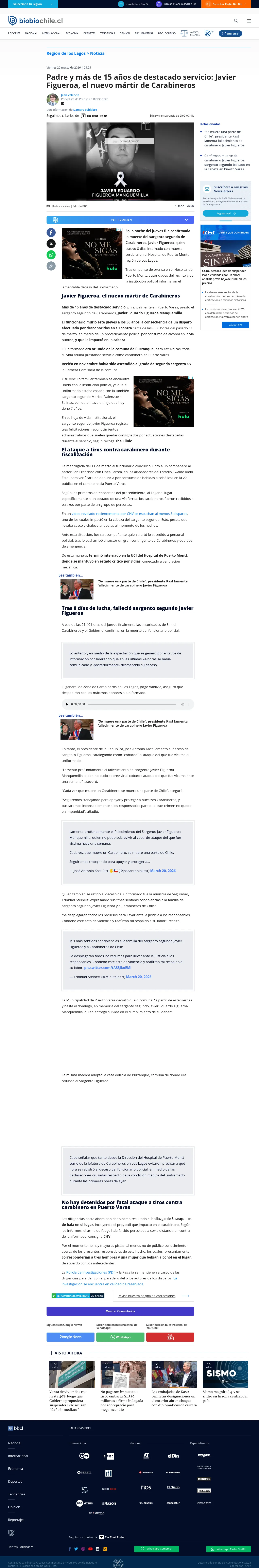 Padre y más de 15 años de destacado servicio: Javier Figueroa, el nuevo mártir de Carabineros