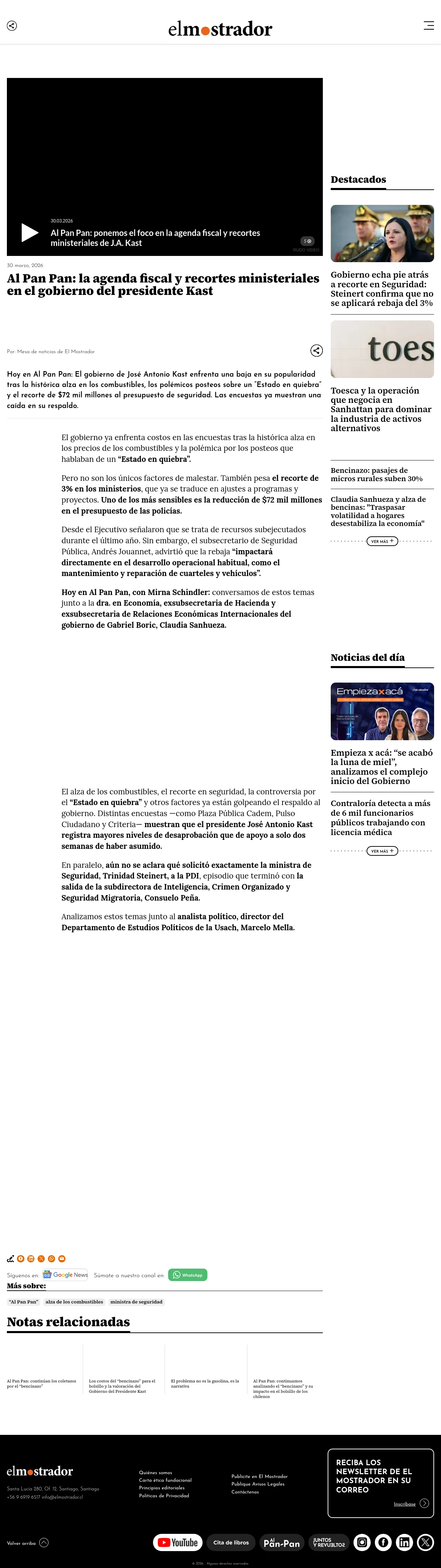 Al Pan Pan: la agenda fiscal y recortes ministeriales en el gobierno del presidente Kast