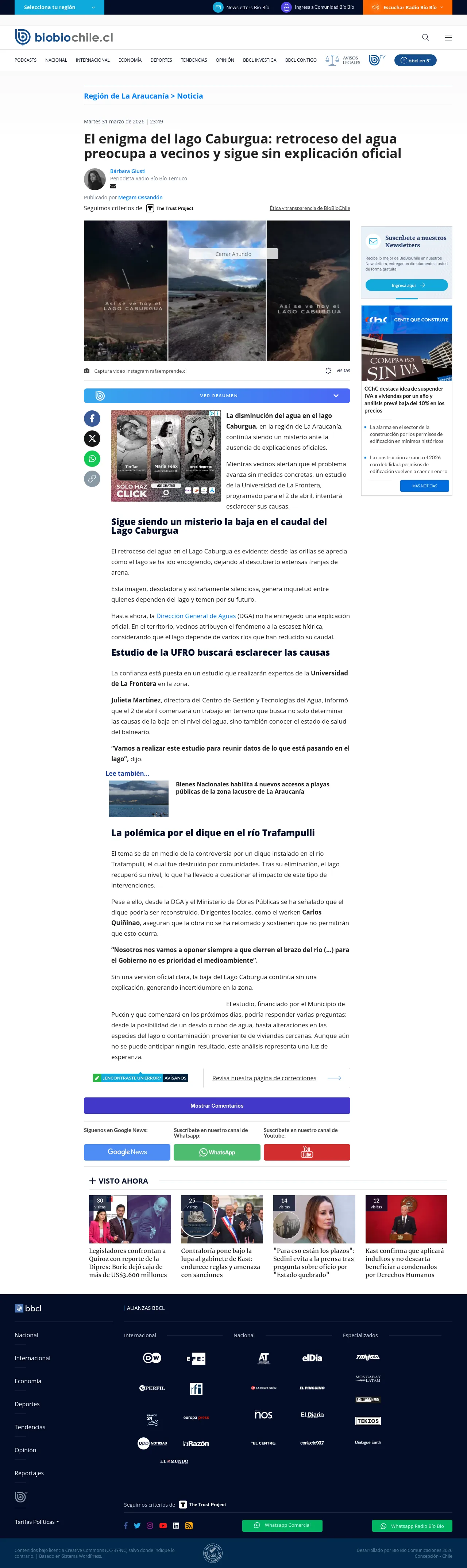 El enigma del lago Caburgua: retroceso del agua preocupa a vecinos y sigue sin explicación oficial