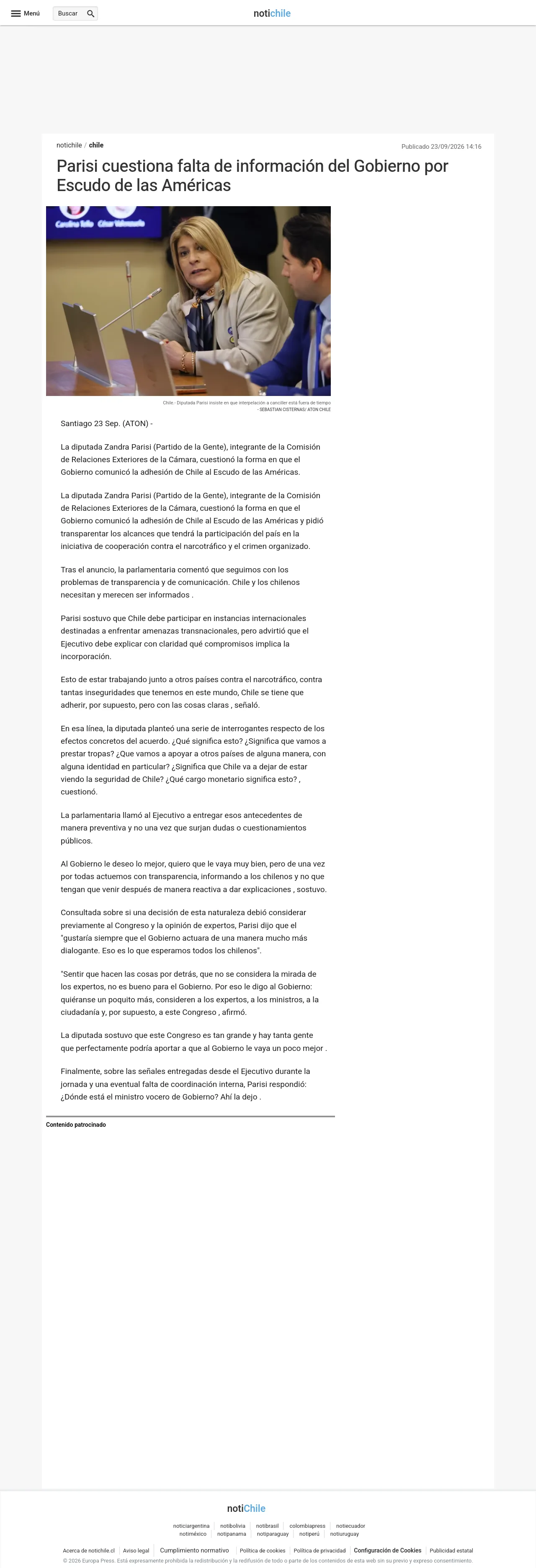 Parisi cuestiona falta de información del Gobierno por Escudo de las Américas