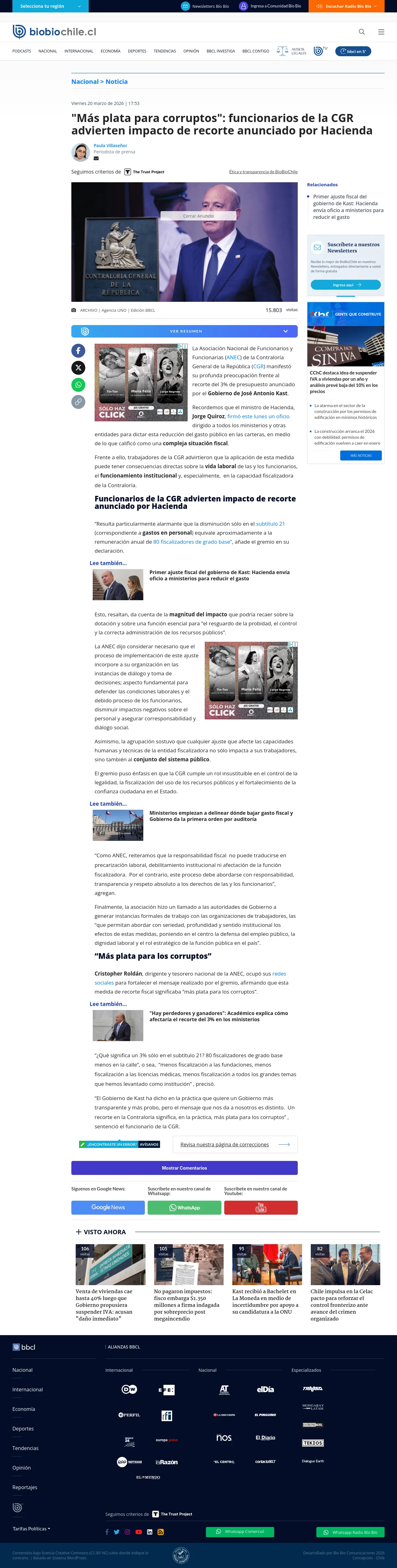 "Más plata para corruptos": funcionarios de la CGR advierten impacto de recorte anunciado por Hacienda