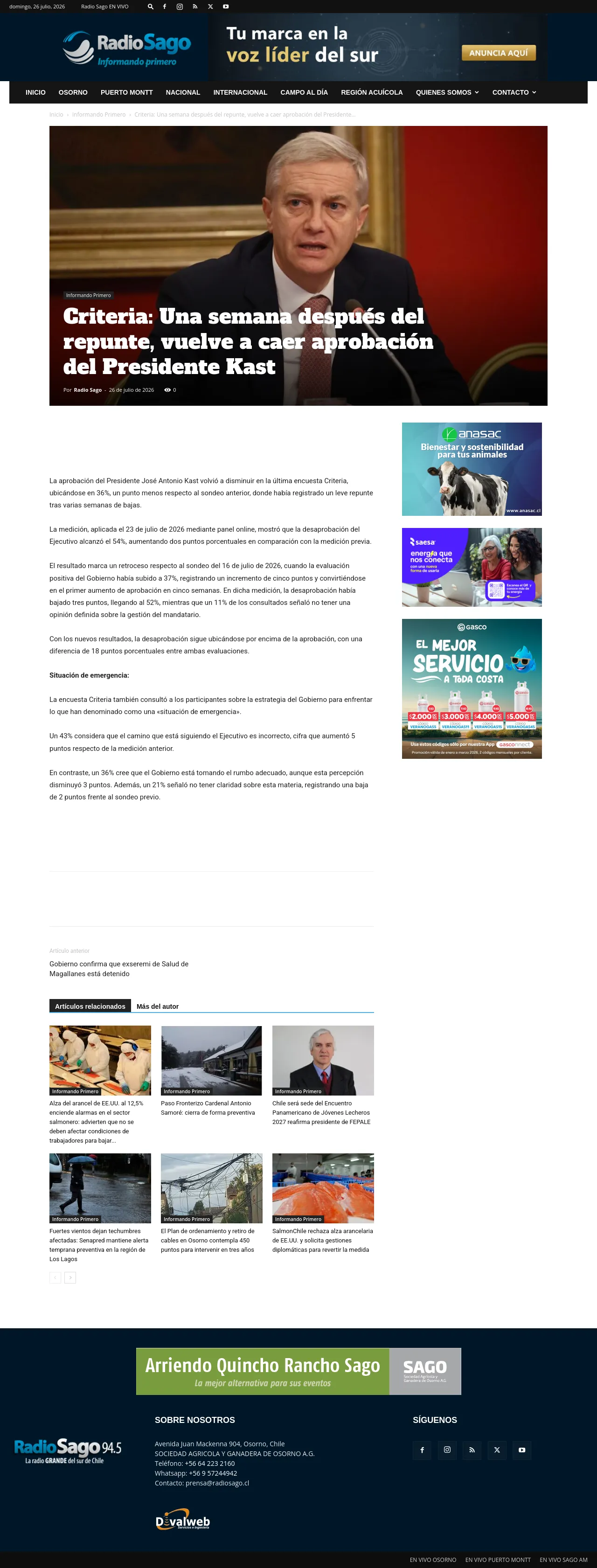 Criteria: Una semana después del repunte, vuelve a caer aprobación del Presidente Kast