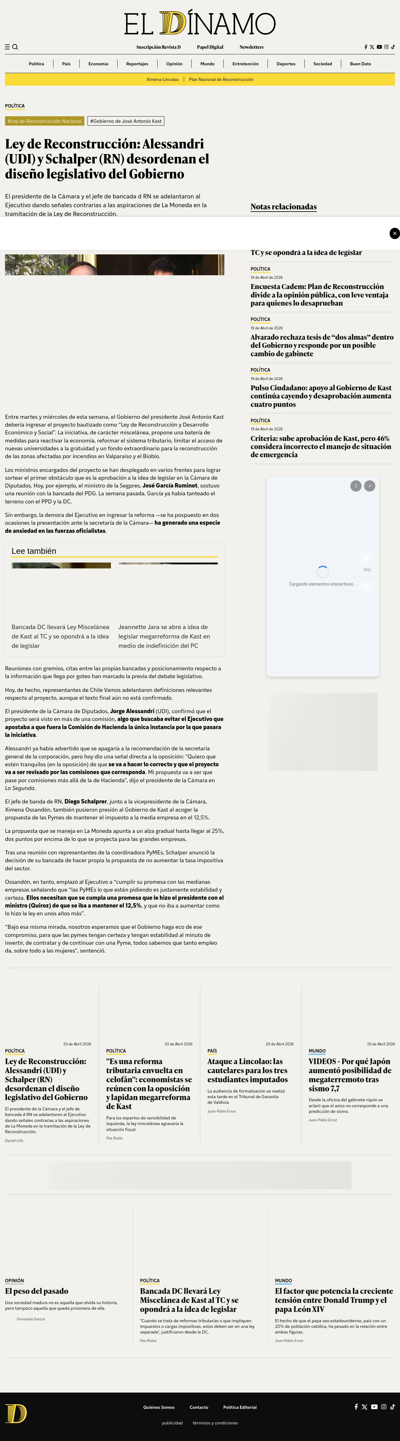 Ley de Reconstrucción: Alessandri (UDI) y Schalper (RN) desordenan el diseño legislativo del Gobierno
