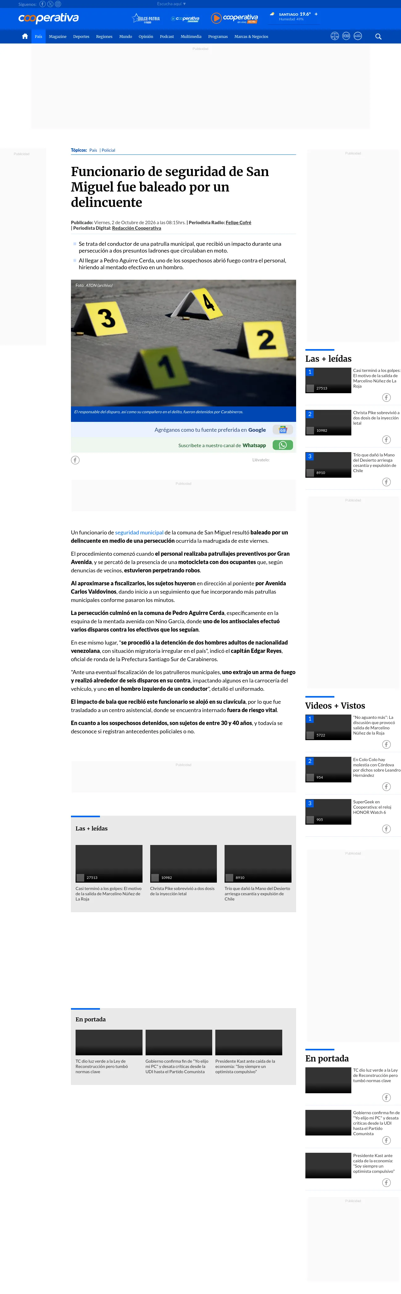Funcionario de seguridad de San Miguel fue baleado por un delincuente