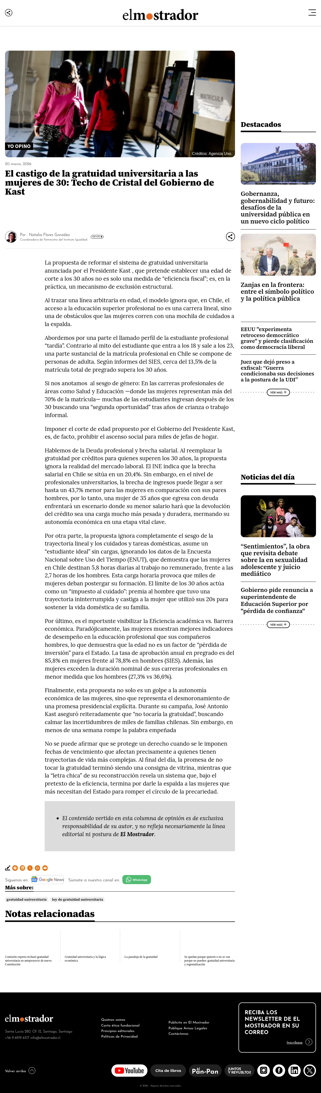 El castigo de la gratuidad universitaria a las mujeres de 30: Techo de Cristal del Gobierno de Kast