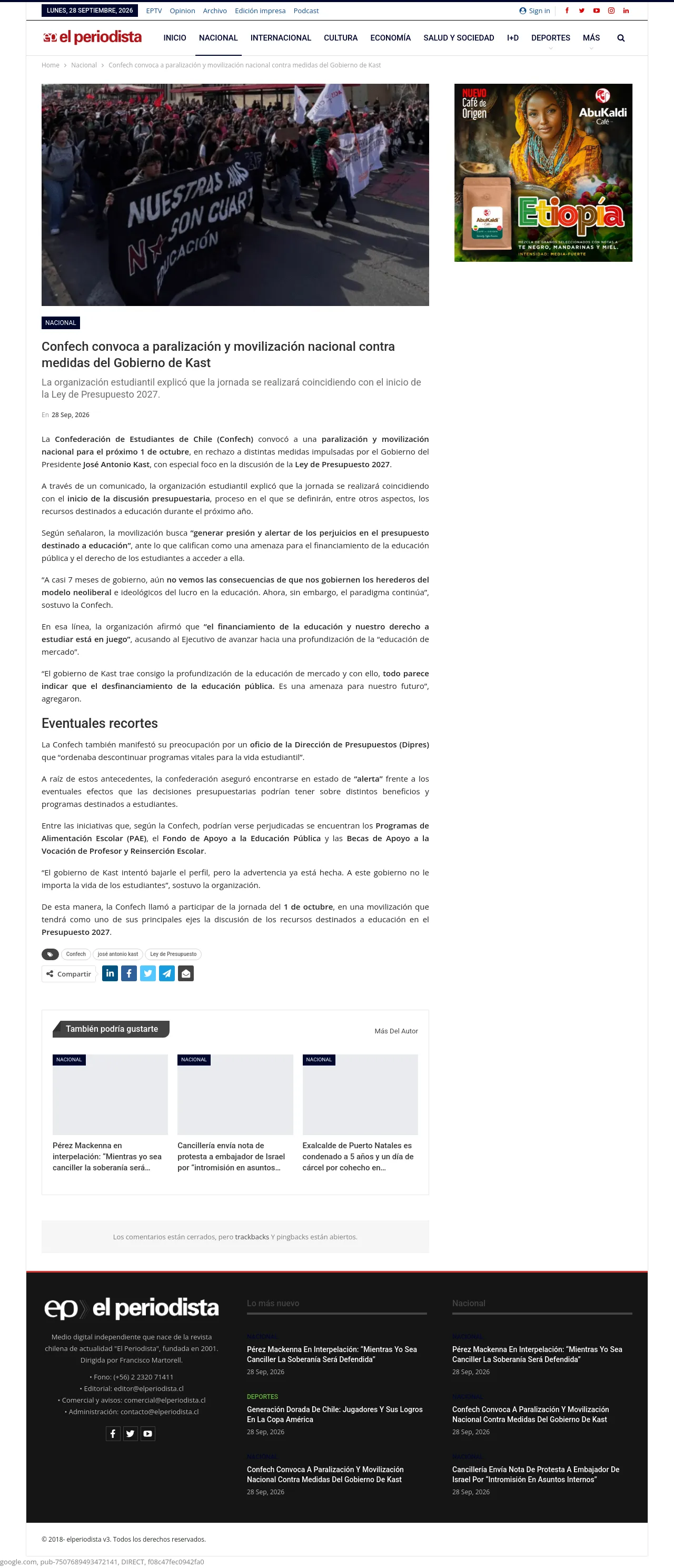 Confech convoca a paralización y movilización nacional contra medidas del Gobierno de Kast