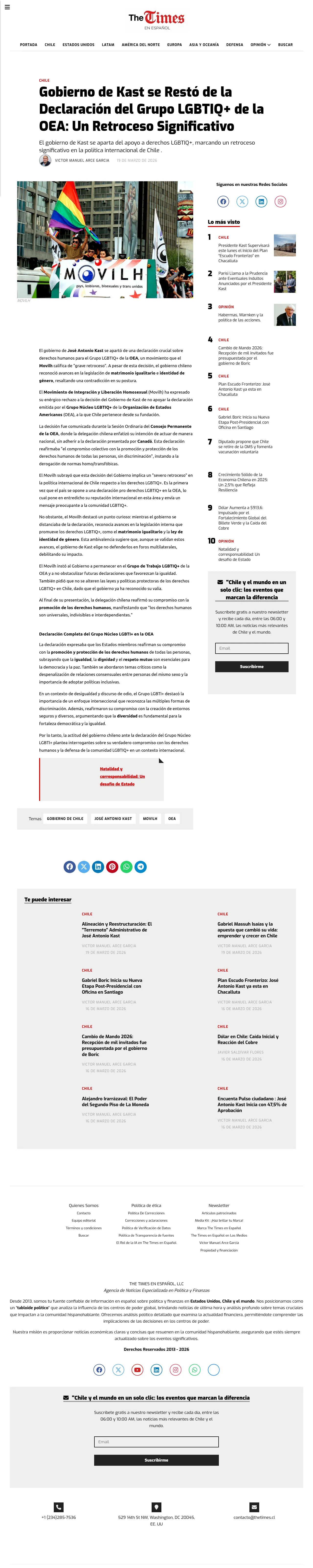 Gobierno de Kast se Restó de la Declaración del Grupo LGBTIQ+ de la OEA: Un Retroceso Significativo