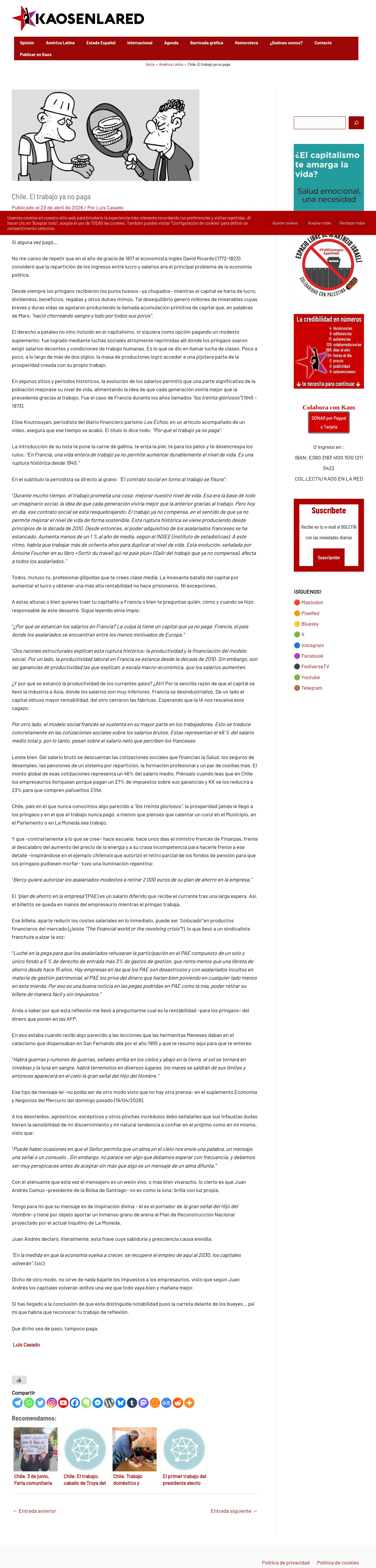 Chile. El trabajo ya no paga
