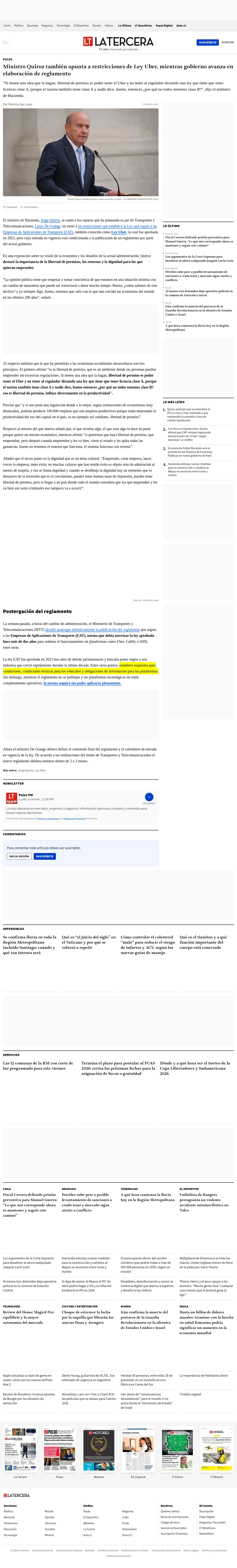 Ministro Quiroz también apunta a restricciones de Ley Uber, mientras gobierno avanza en elaboración de reglamento