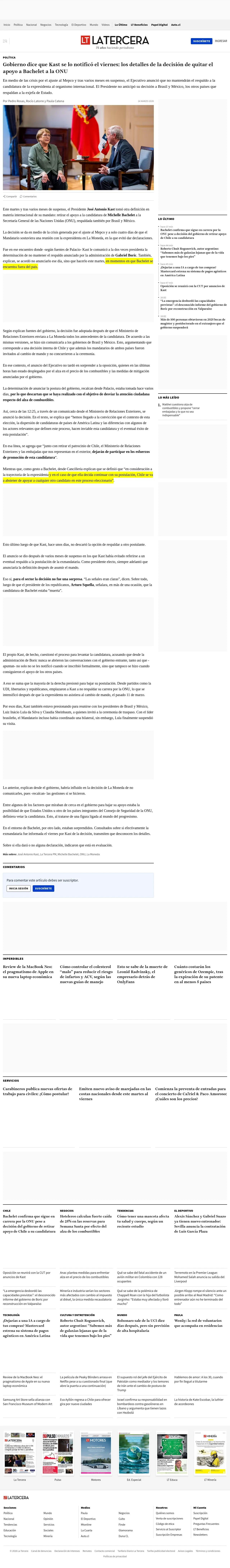 Gobierno dice que Kast se lo notificó el viernes: los detalles de la decisión de quitar el apoyo a Bachelet a la ONU