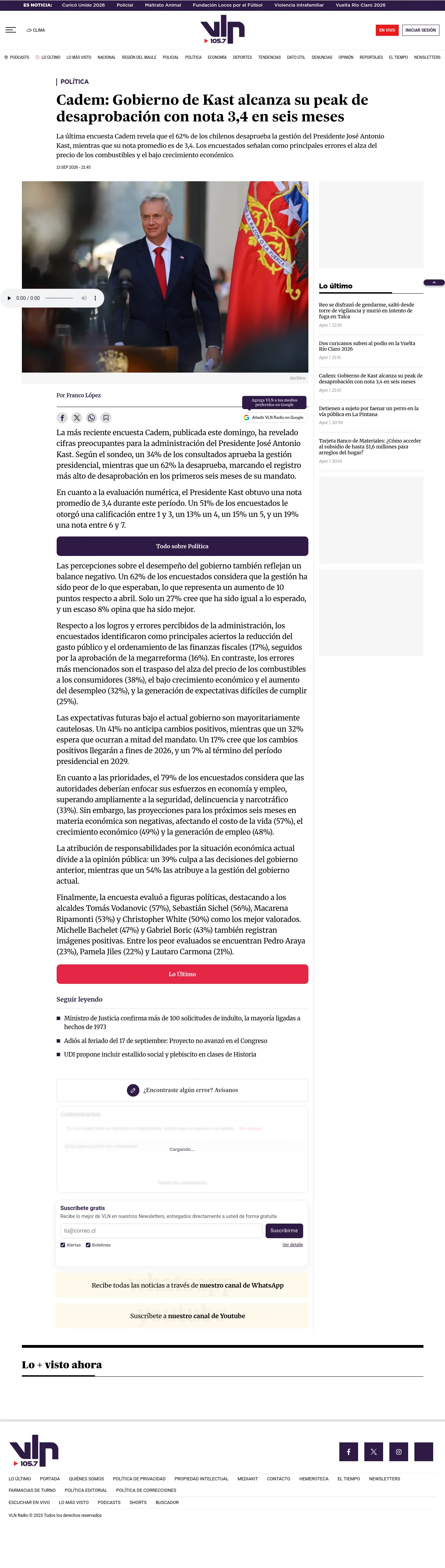 Cadem: Gobierno de Kast alcanza su peak de desaprobación con nota 3,4 en seis meses