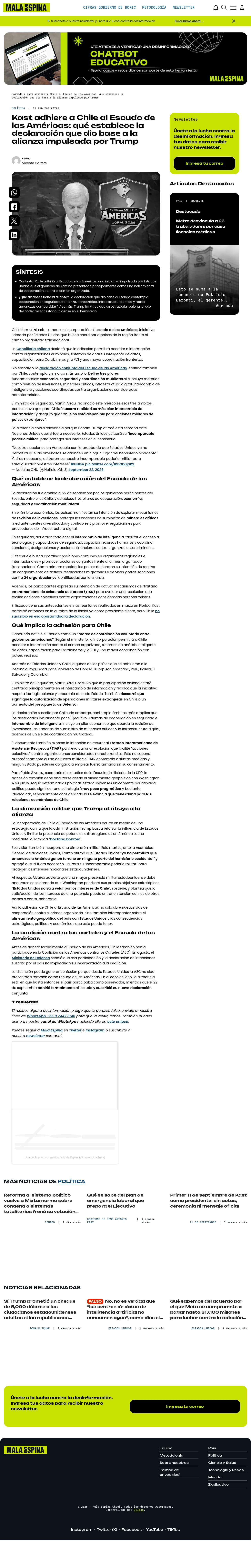 Kast adhiere a Chile al Escudo de las Américas: qué establece la declaración que dio base a la alianza impulsada por Trump