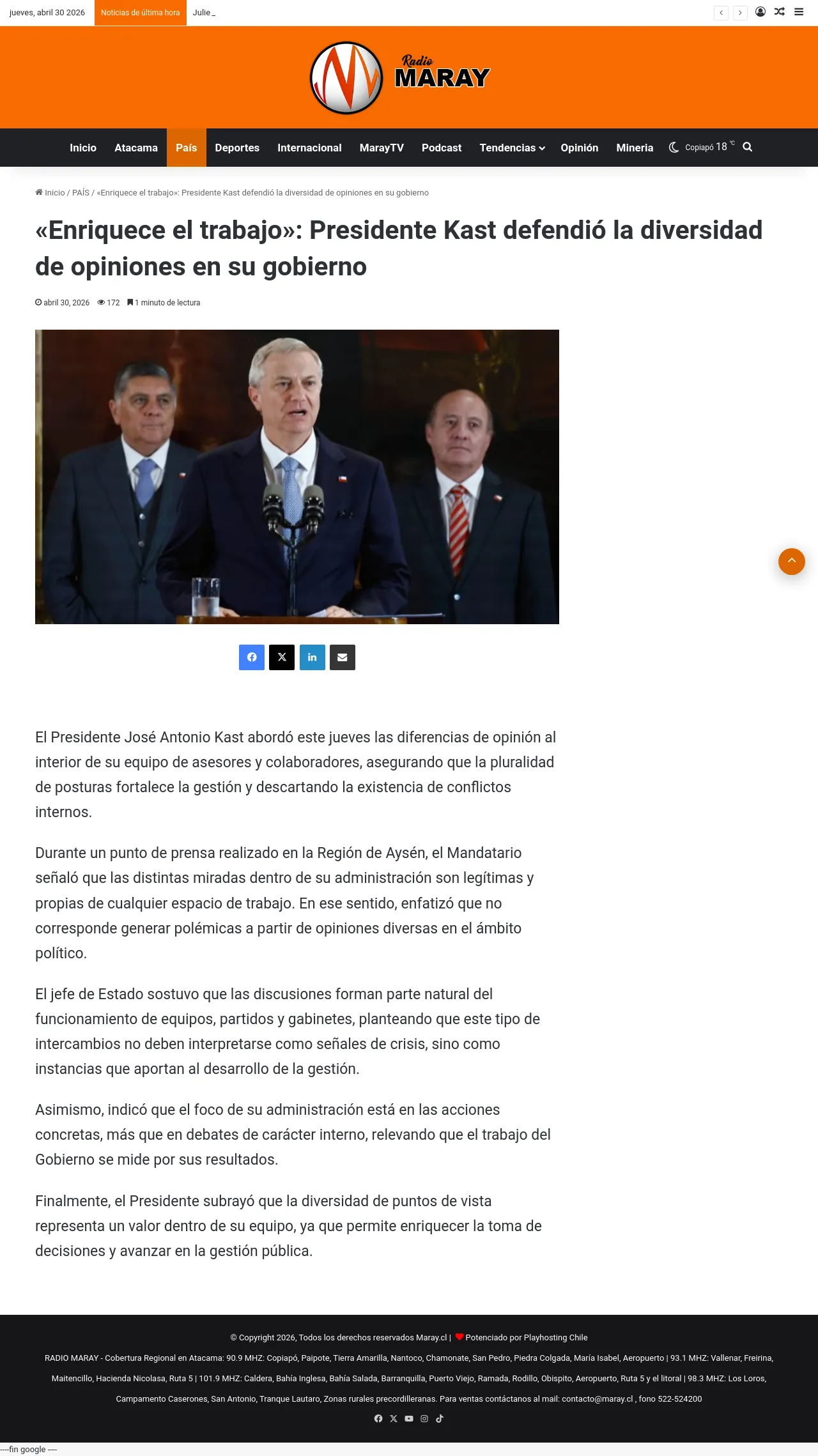 «Enriquece el trabajo»: Presidente Kast defendió la diversidad de opiniones en su gobierno