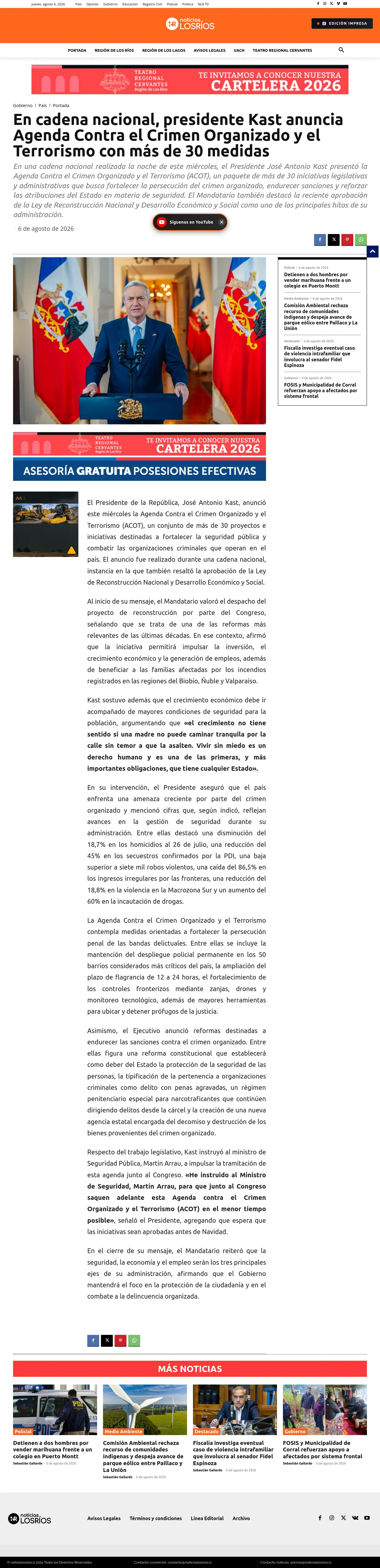En cadena nacional, presidente Kast anuncia Agenda Contra el Crimen Organizado y el Terrorismo con más de 30 medidas